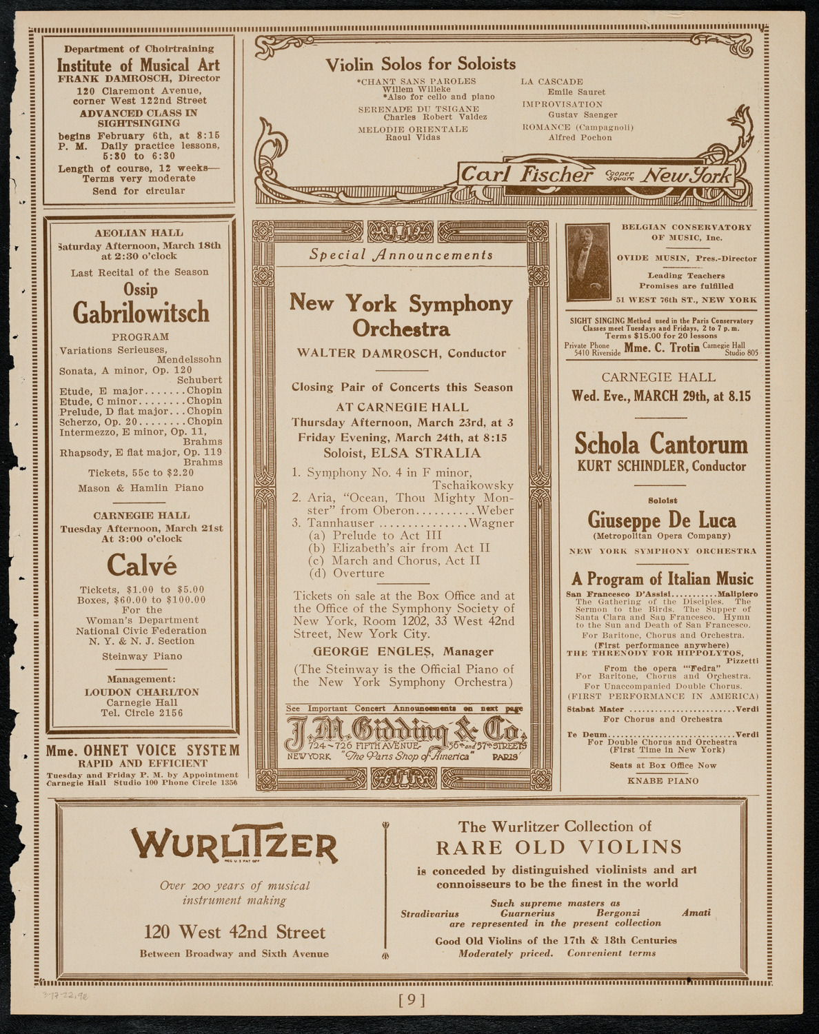 Alice Verlet, Soprano, March 17, 1922, program page 9