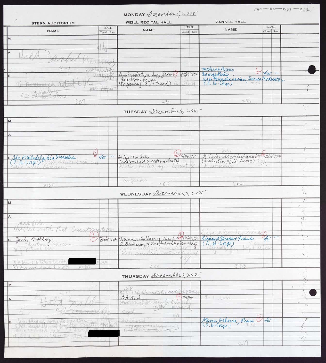 Carnegie Hall Booking Ledger, volume 51, page 32