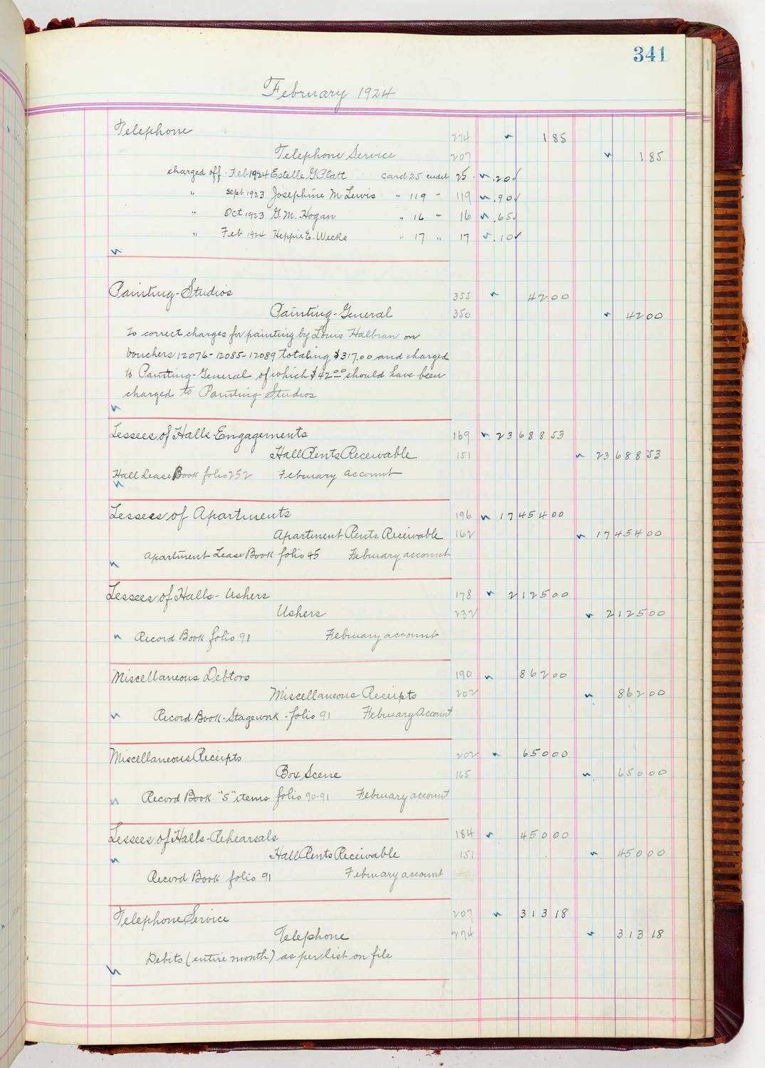 Music Hall Accounting Ledger, volume 5, page 341