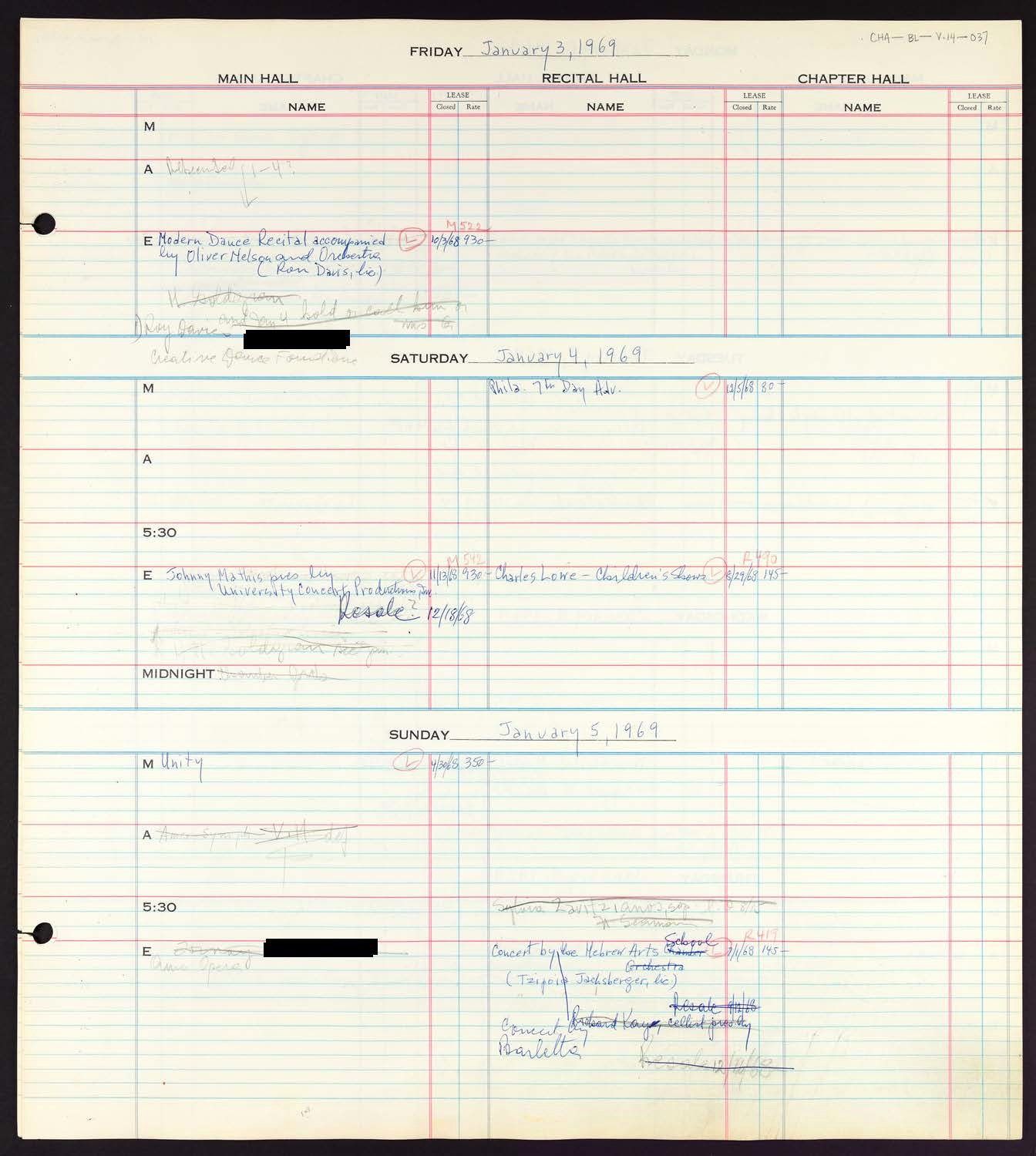 Carnegie Hall Booking Ledger, volume 14, page 37