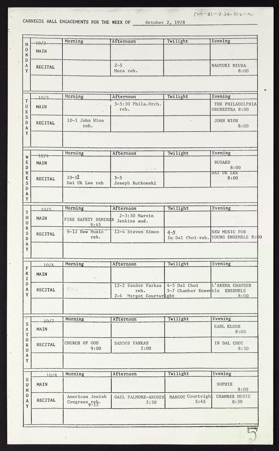 Carnegie Hall Booking Ledger, volume 24, page 12a