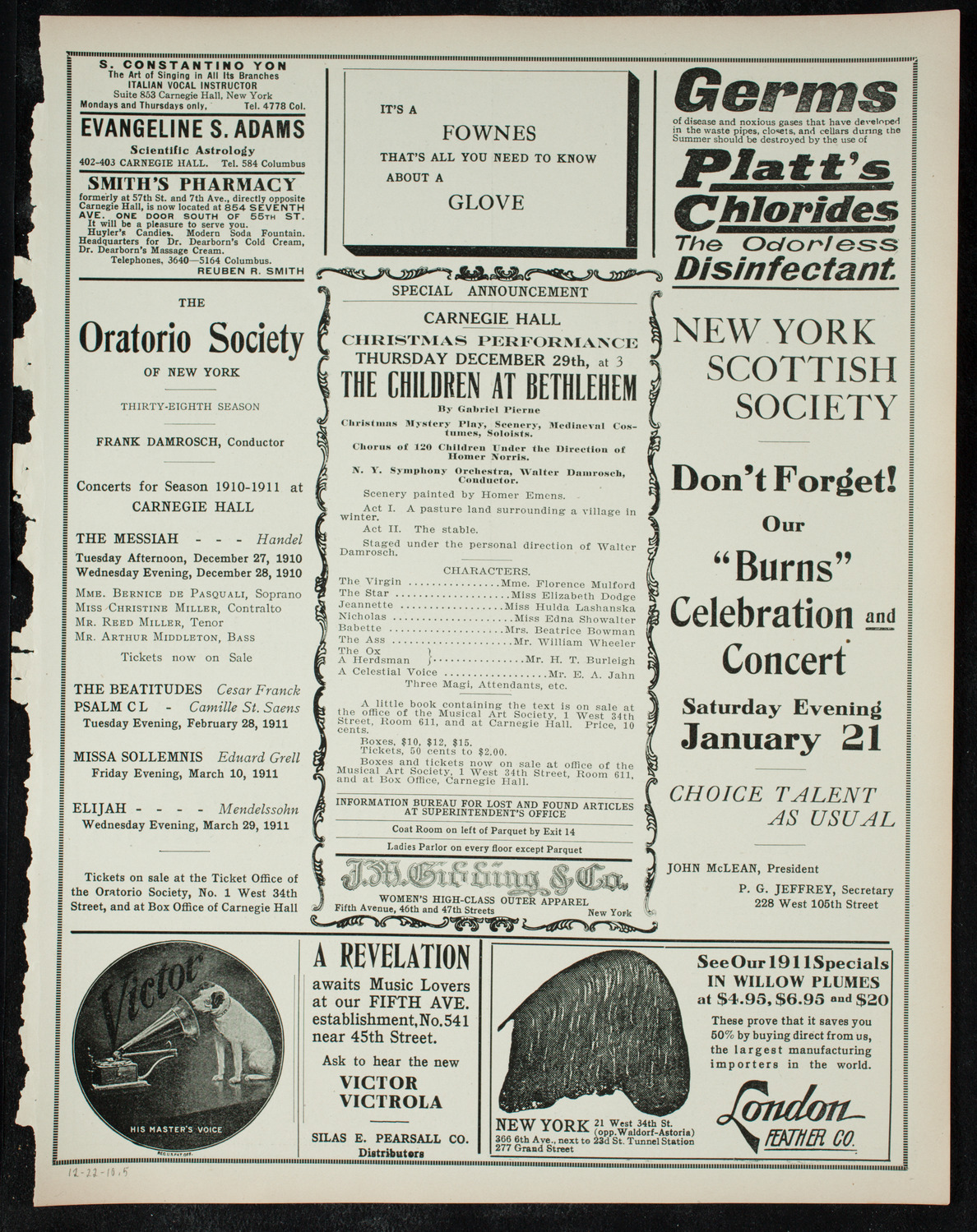 Musical Art Society of New York, December 22, 1910, program page 9