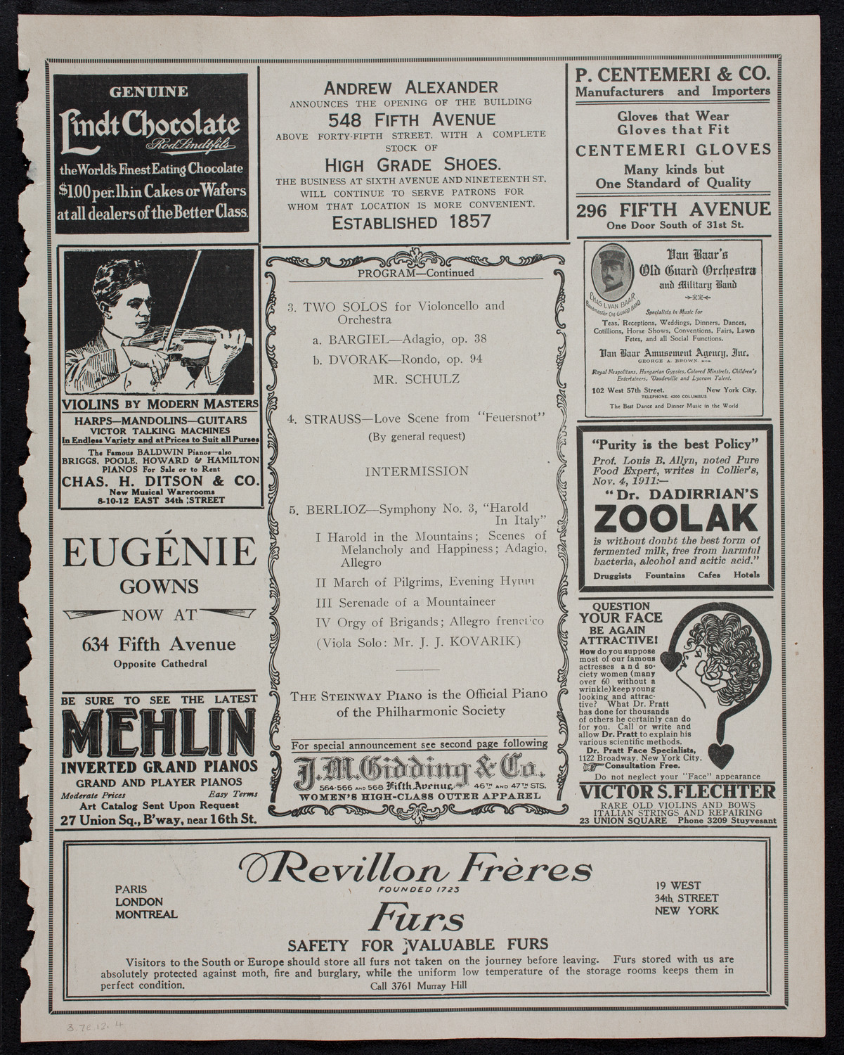 New York Philharmonic, March 7, 1912, program page 7