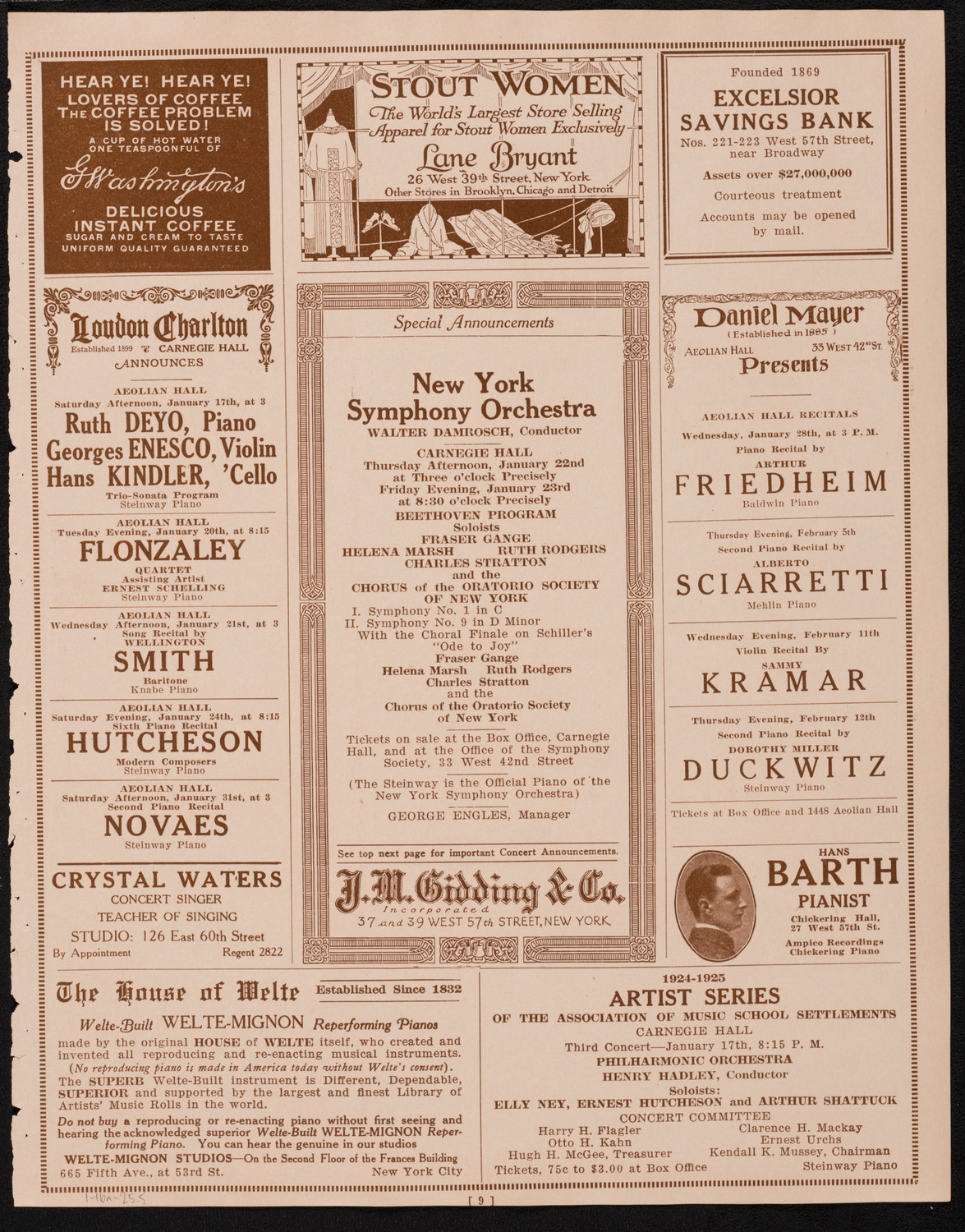 New York Philharmonic, January 16, 1925, program page 9