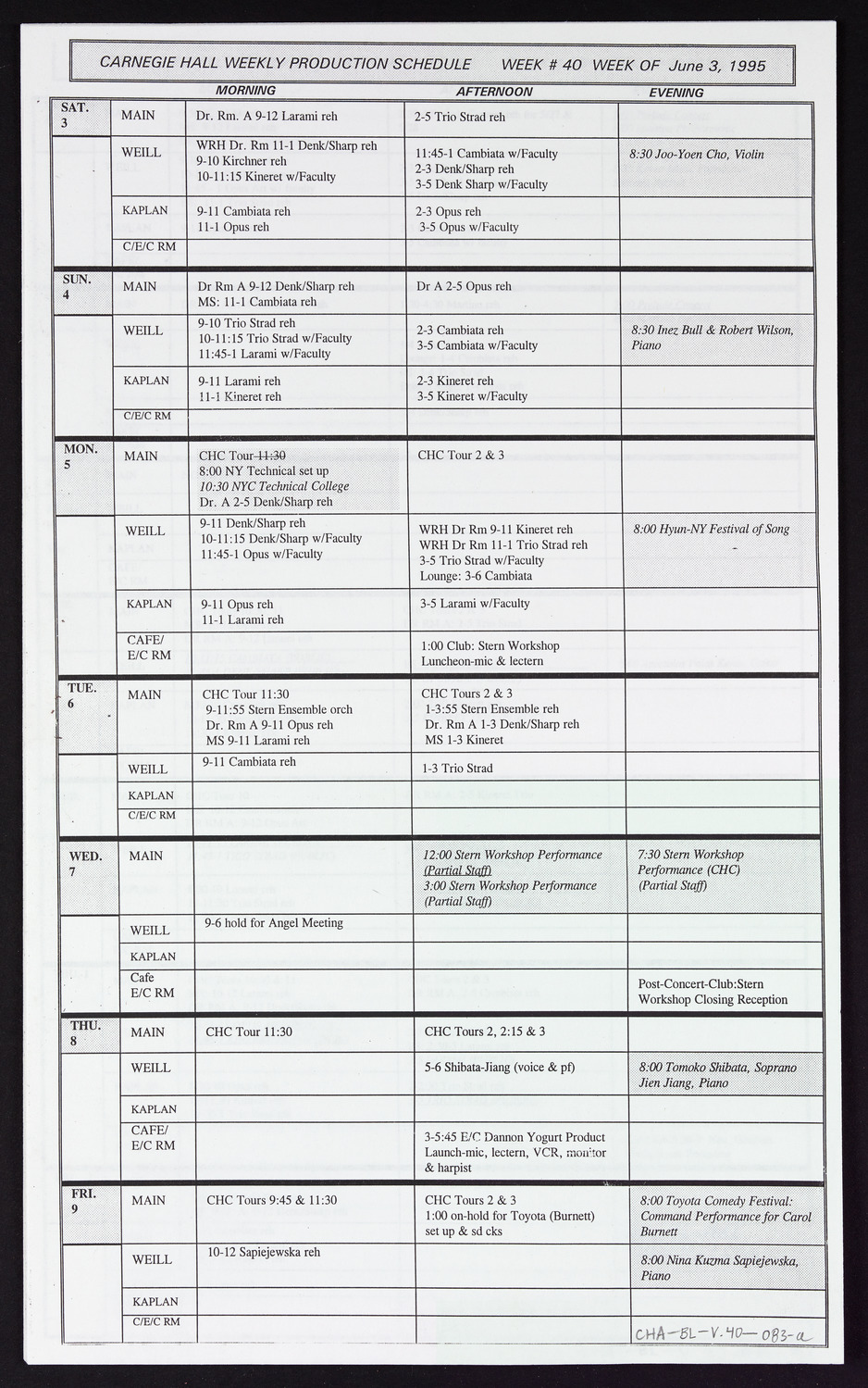 Carnegie Hall Booking Ledger, volume 40, page 83a