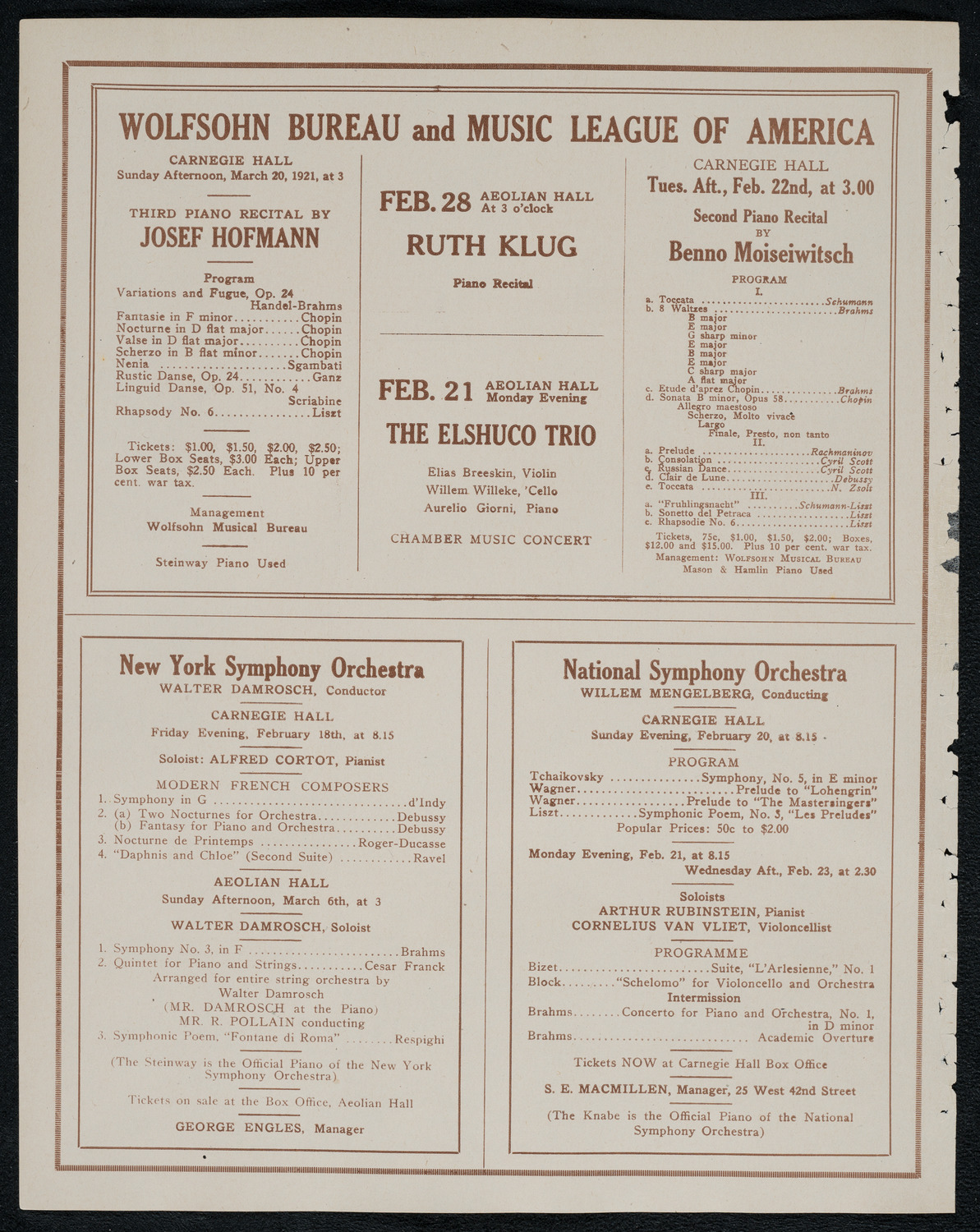 National Symphony Orchestra, February 17, 1921, program page 8