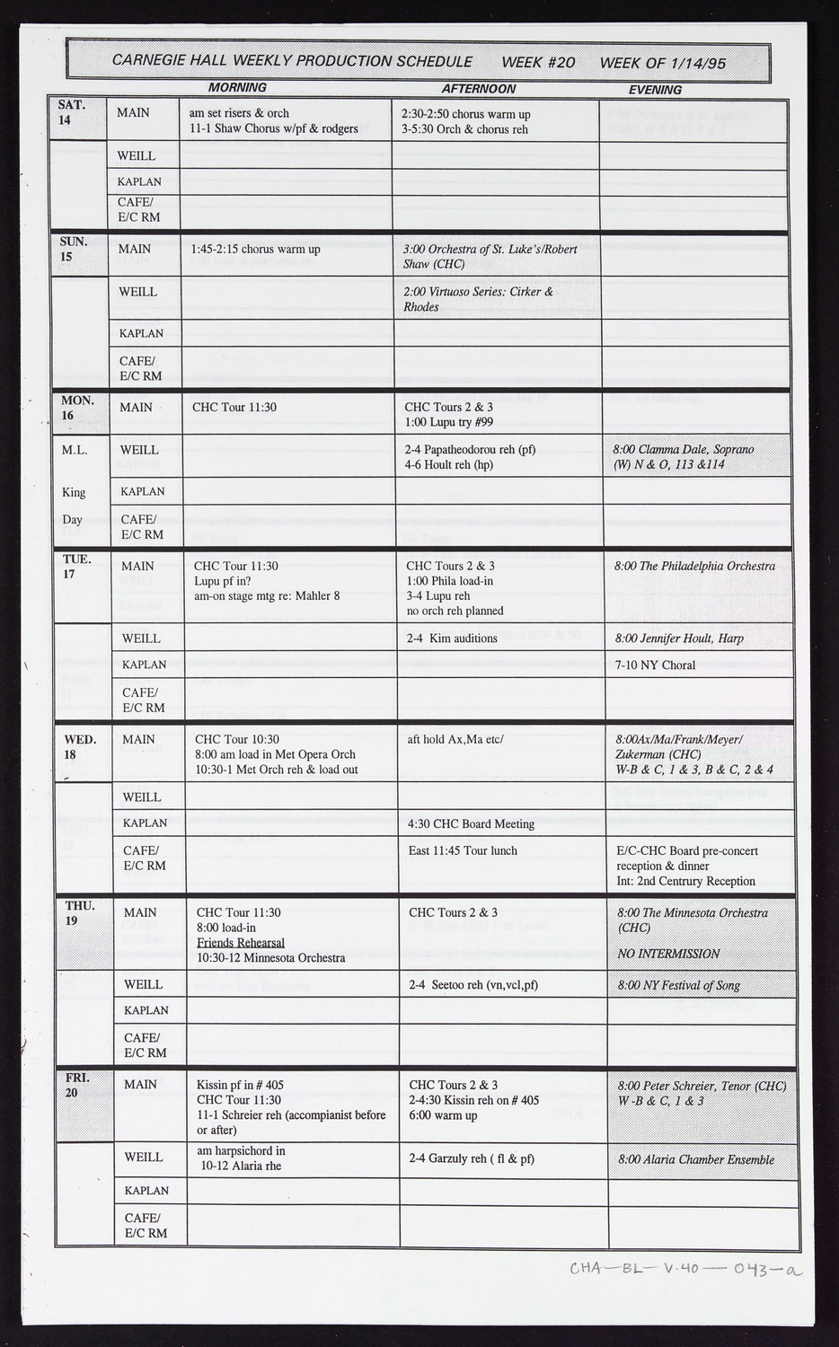 Carnegie Hall Booking Ledger, volume 40, page 43a