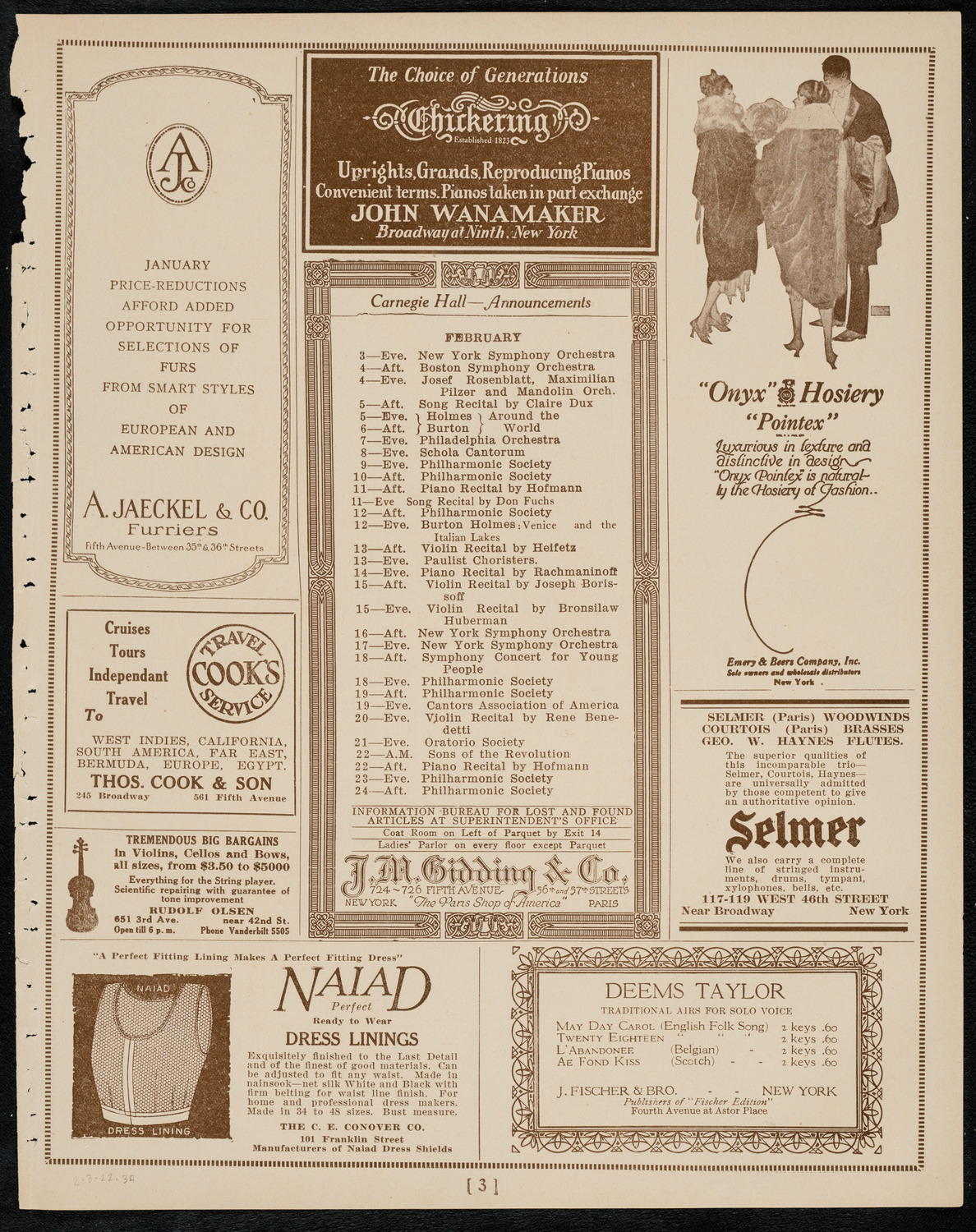 New York Philharmonic, February 3, 1922, program page 3