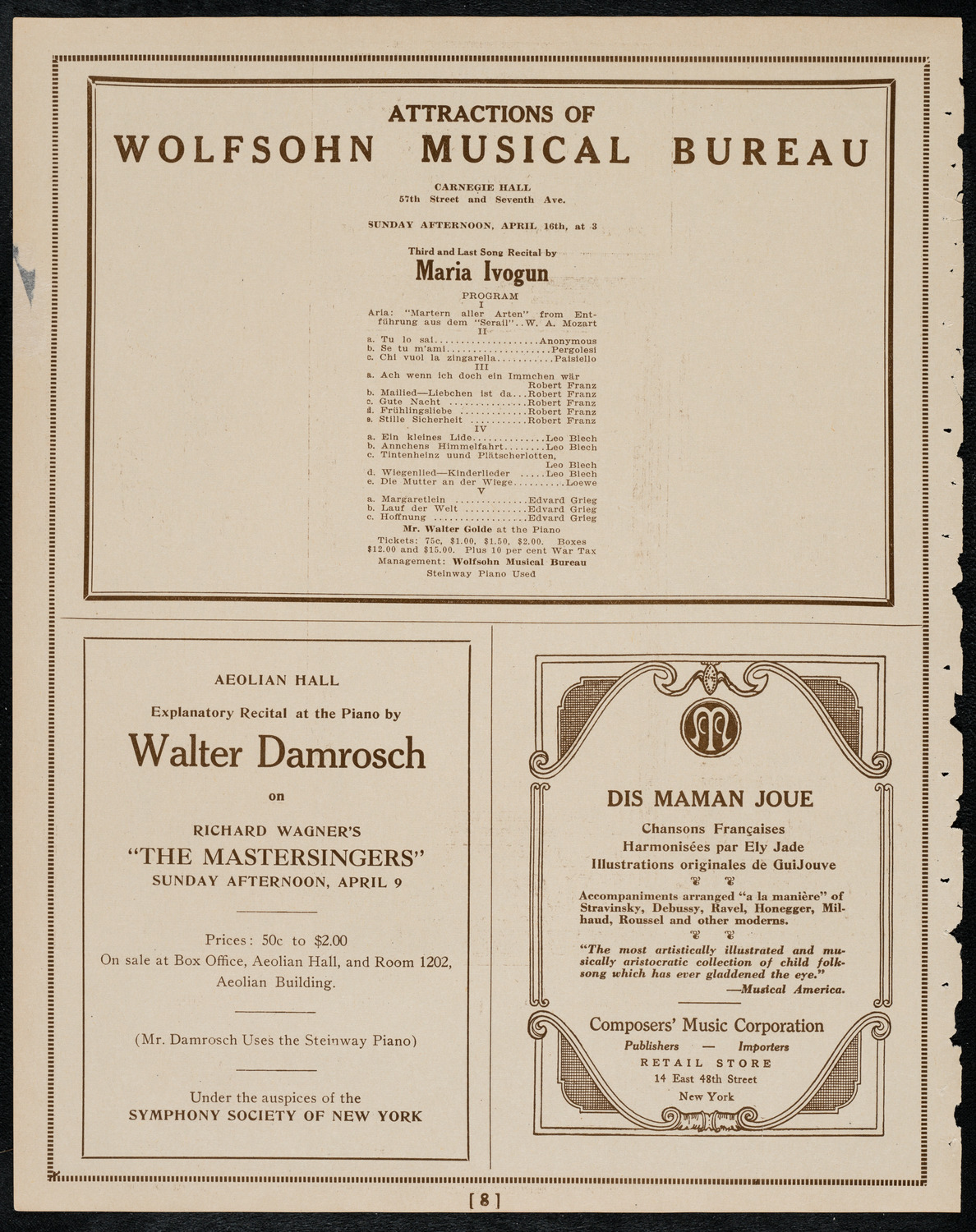 Toronto Mendelssohn Choir, April 4, 1922, program page 8