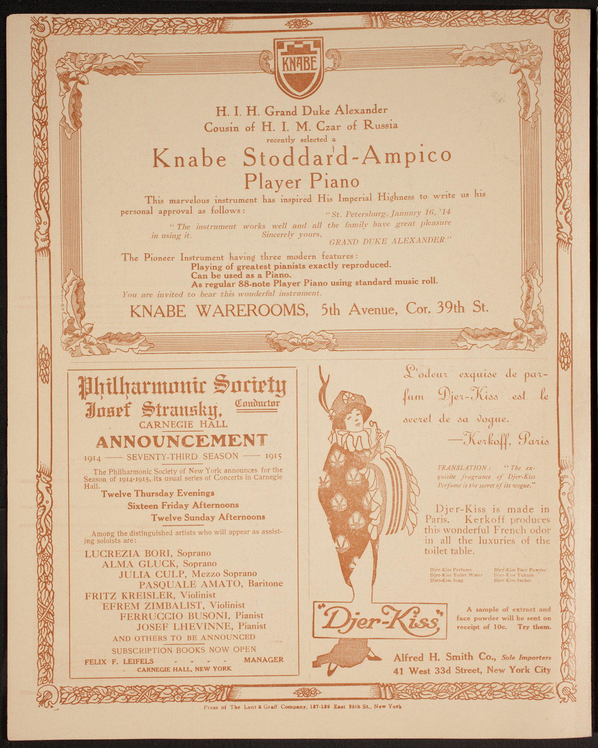 Ignacy Jan Paderewski, Piano, Frances Alda, Soprano, and Ernestine Schumann-Heink, Contralto, March 28, 1914, program page 12