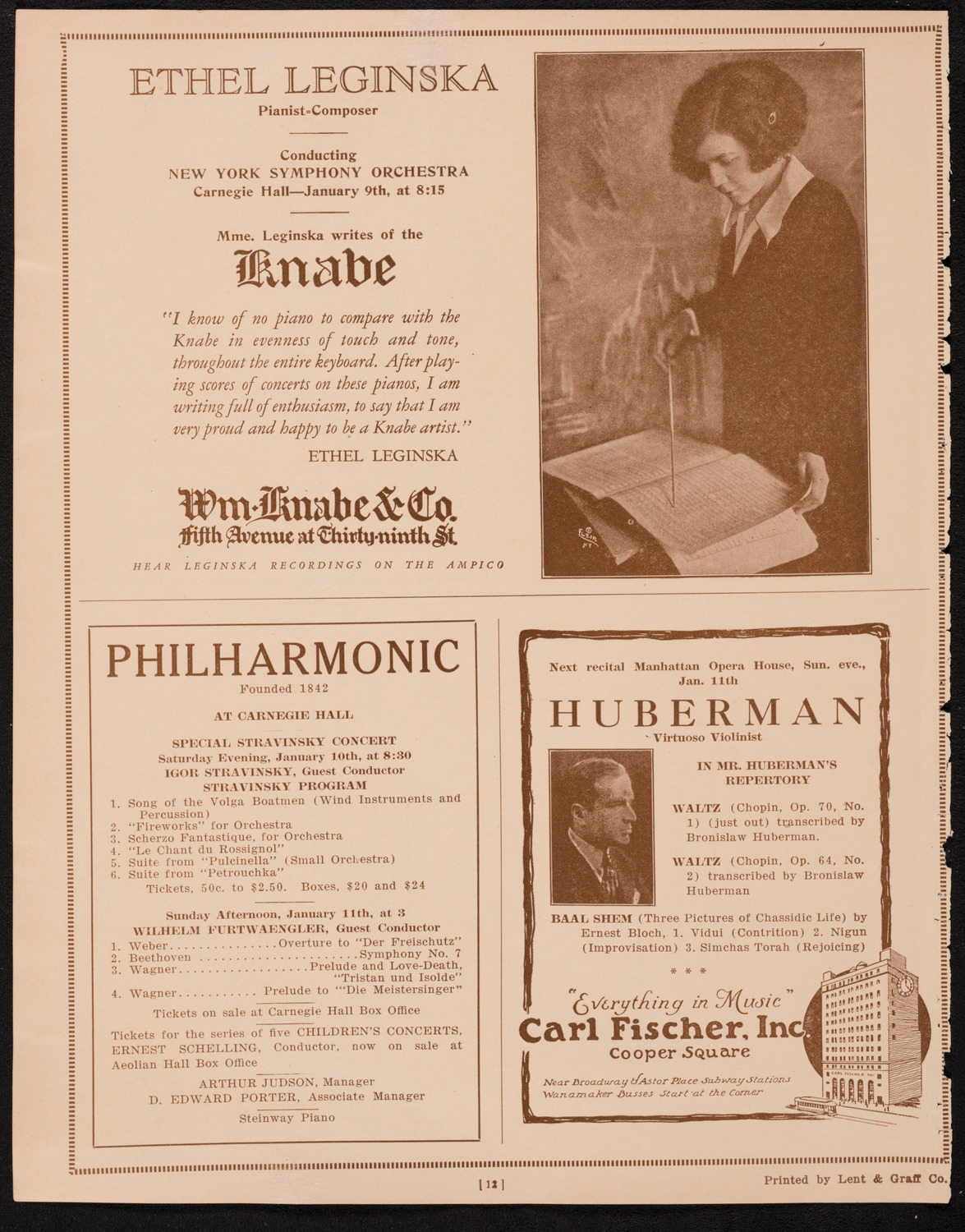 New York Philharmonic, January 9, 1925, program page 12