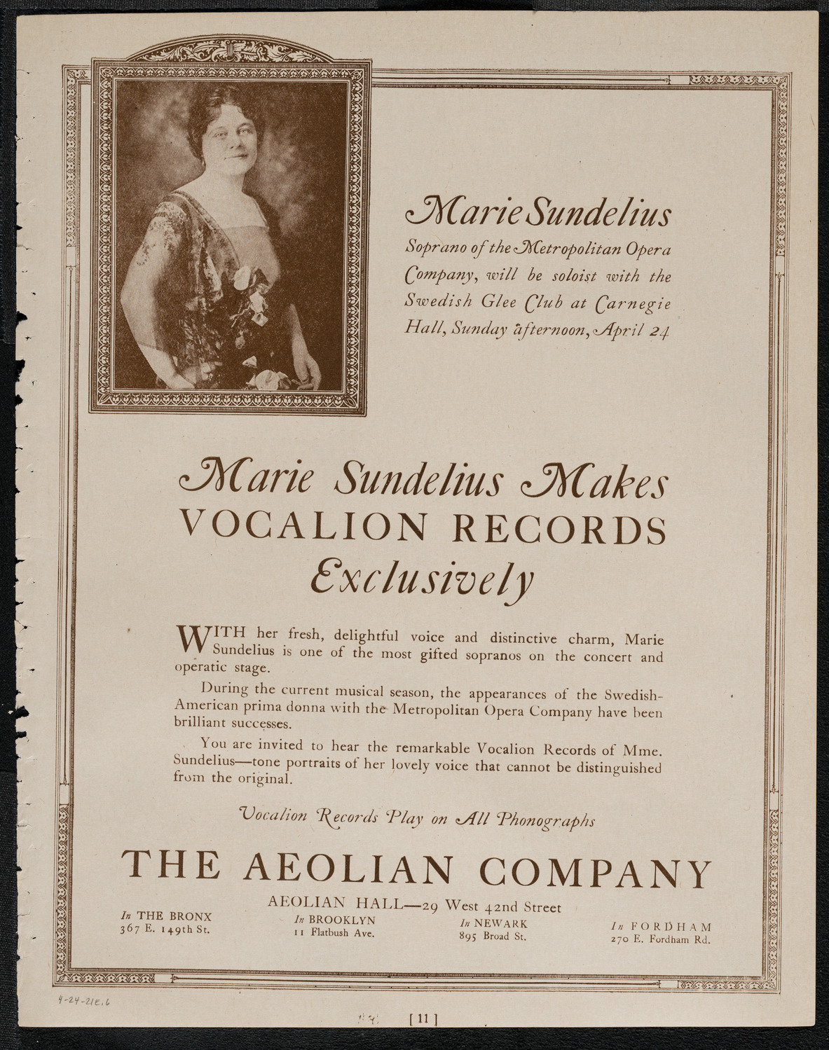 National Symphony Orchestra, April 24, 1921, program page 11