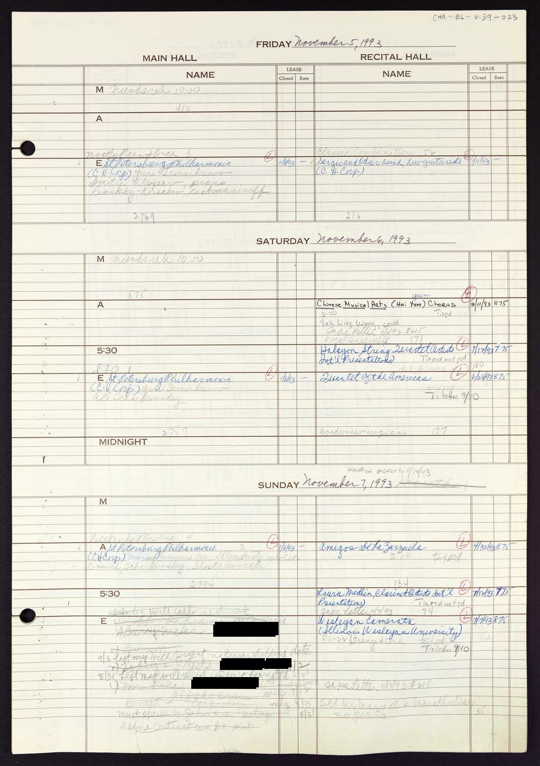 Carnegie Hall Booking Ledger, volume 39, page 23