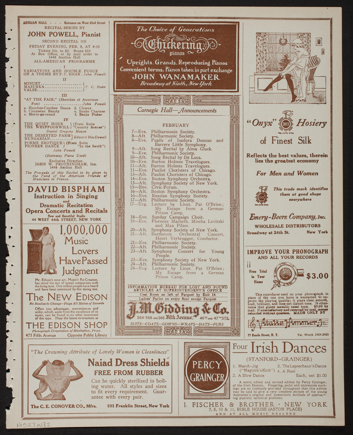 Maurice Dumesnil, Piano, February 7, 1918, program page 2