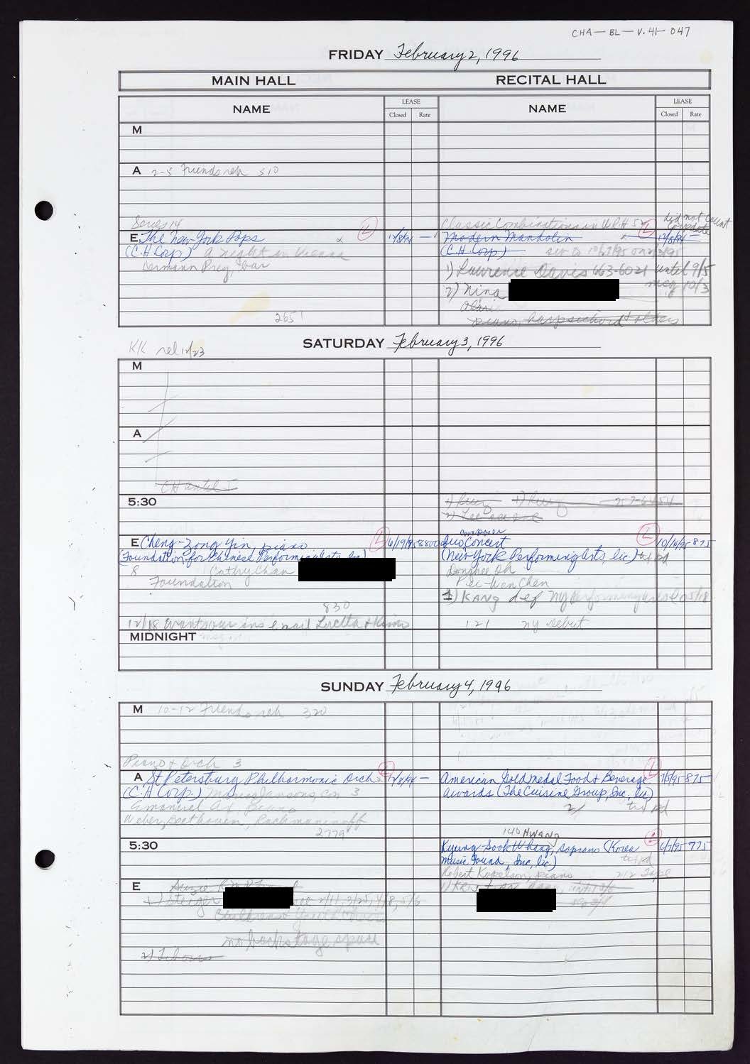 Carnegie Hall Booking Ledger, volume 41, page 47