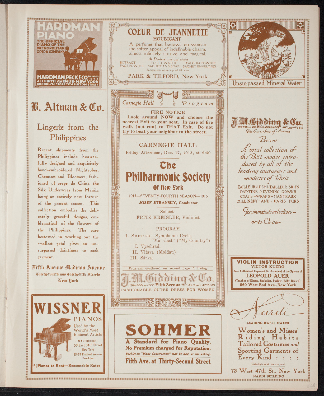 New York Philharmonic, December 17, 1915, program page 5