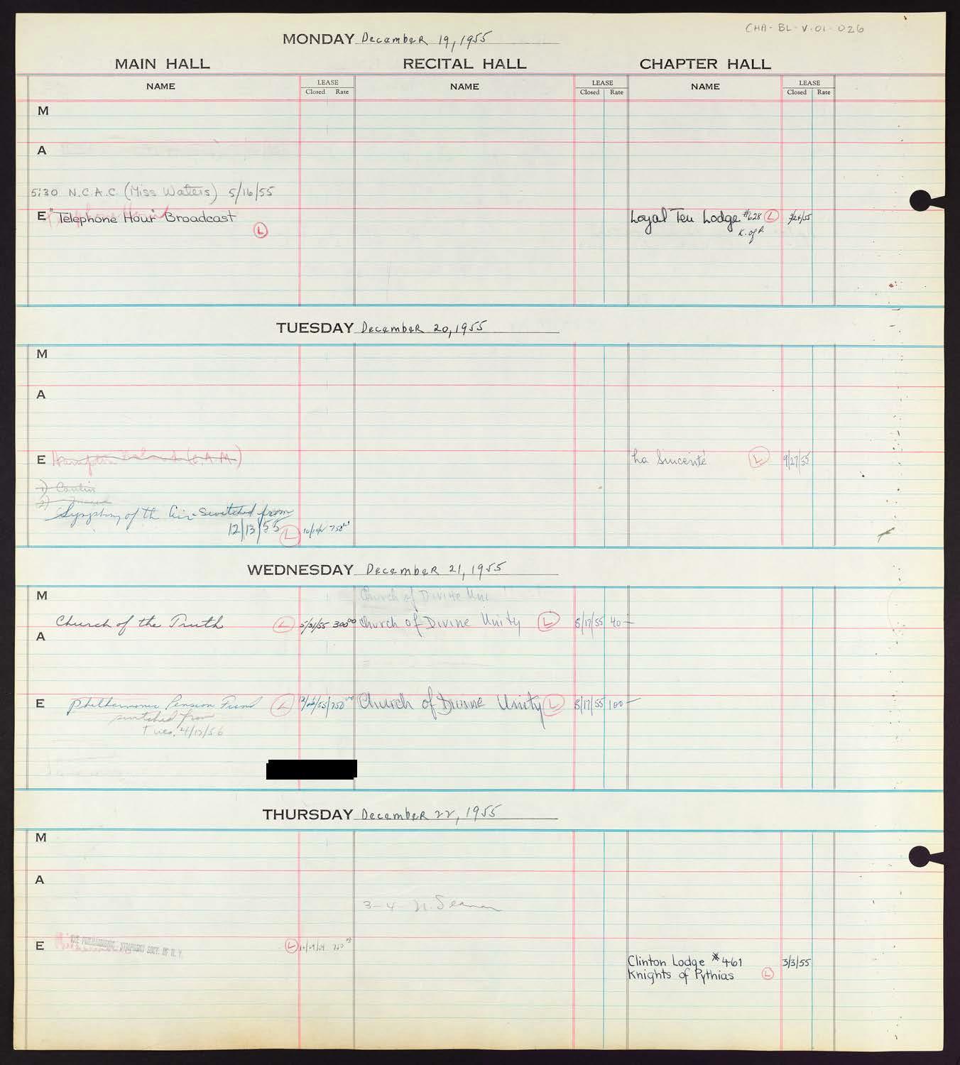 Carnegie Hall Booking Ledger, volume 1, page 26