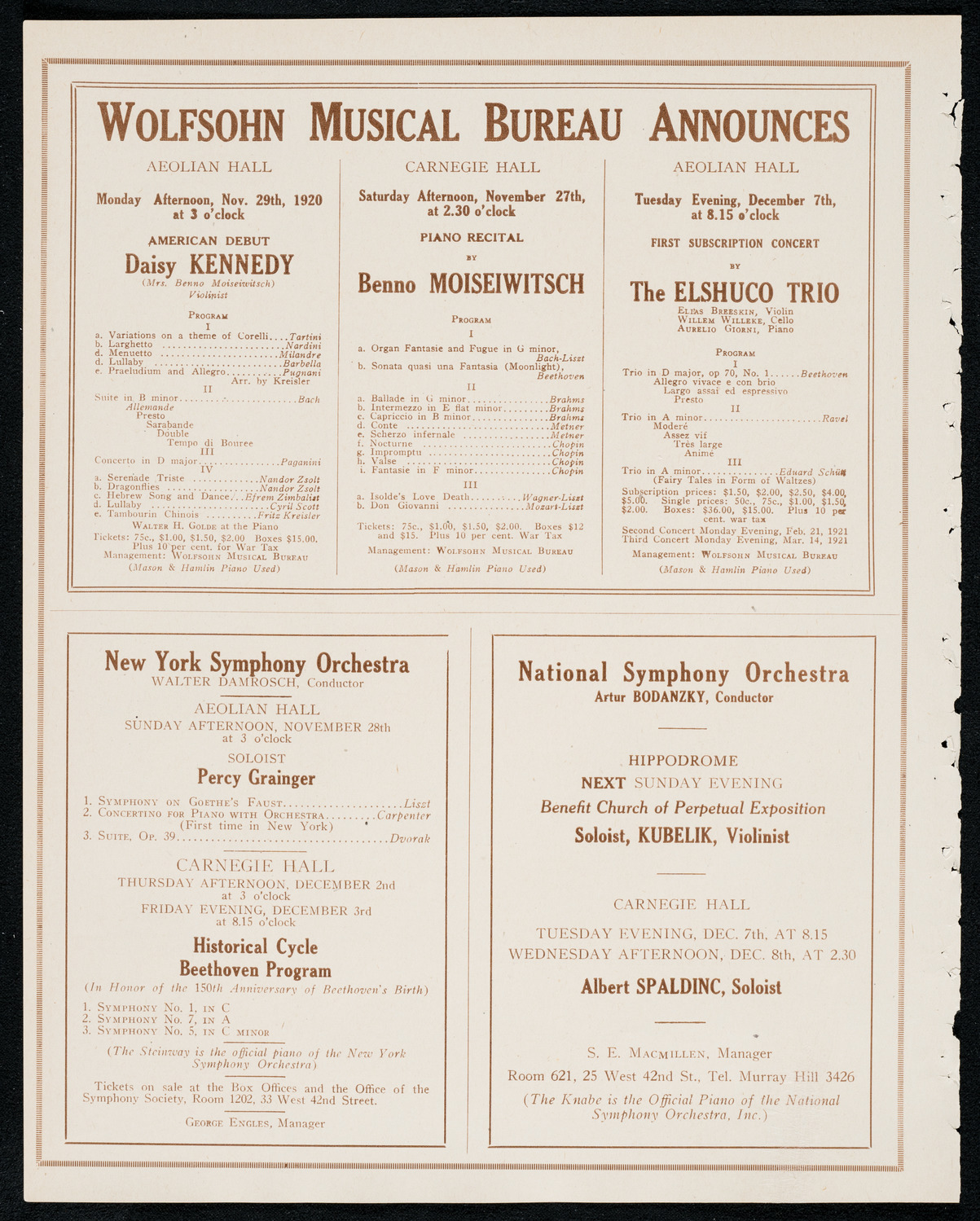 National Symphony Orchestra, November 24, 1920, program page 8