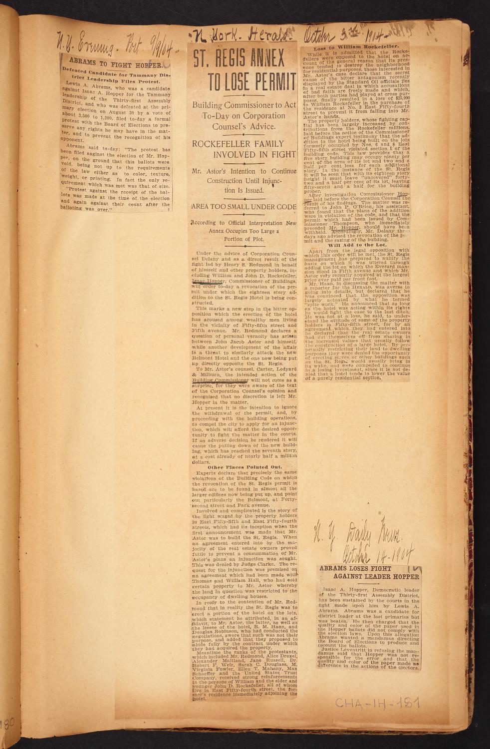 Isaac Hopper Scrapbook, page 181: 1904