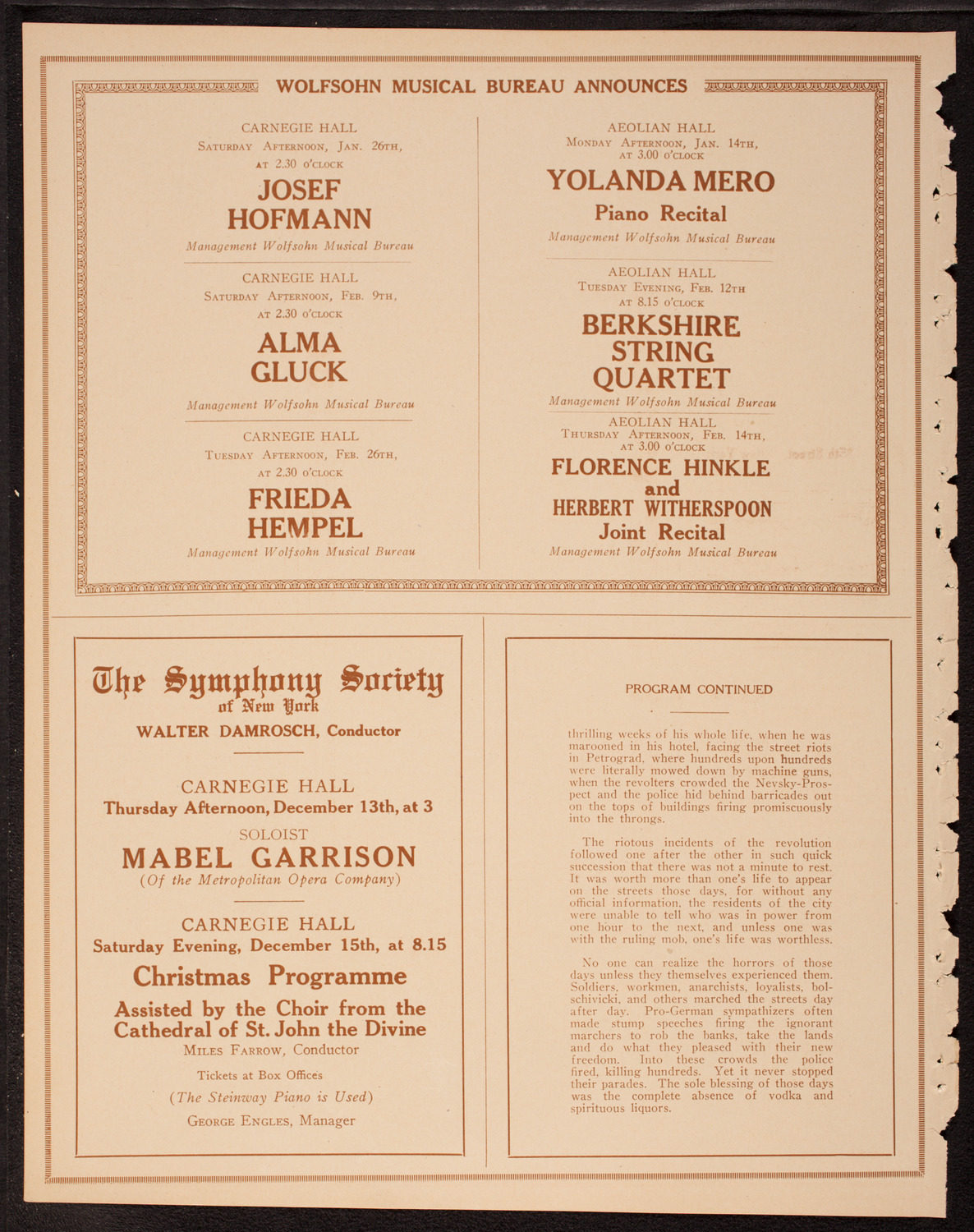 Lecture by Freeman D. Bewley, December 11, 1917, program page 8