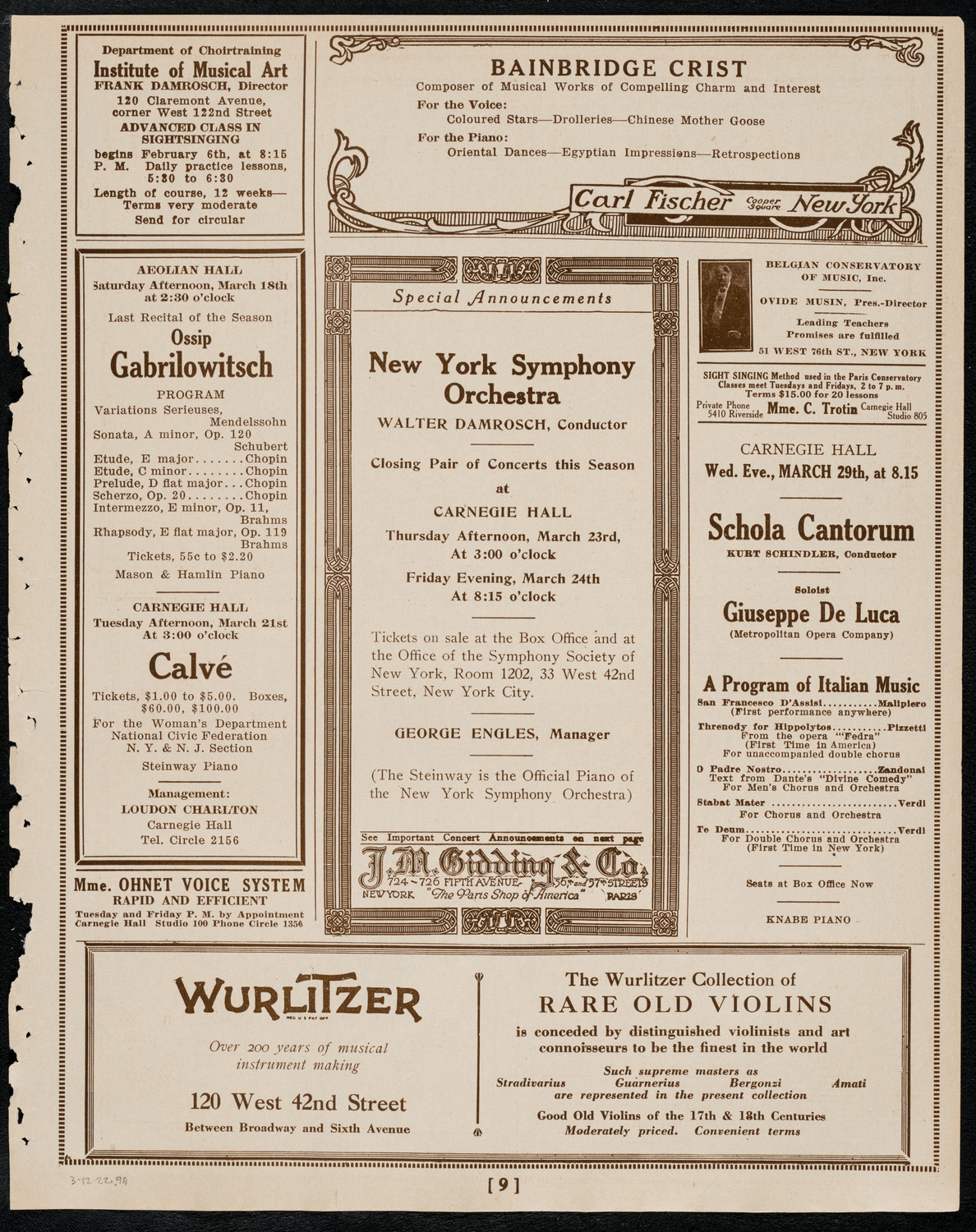 New York Philharmonic, March 12, 1922, program page 9