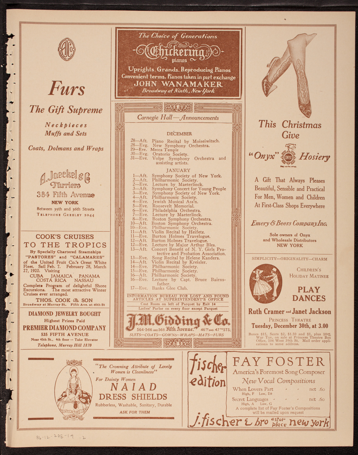 Kanellos Ballet Hellenique, December 27, 1919, program page 3
