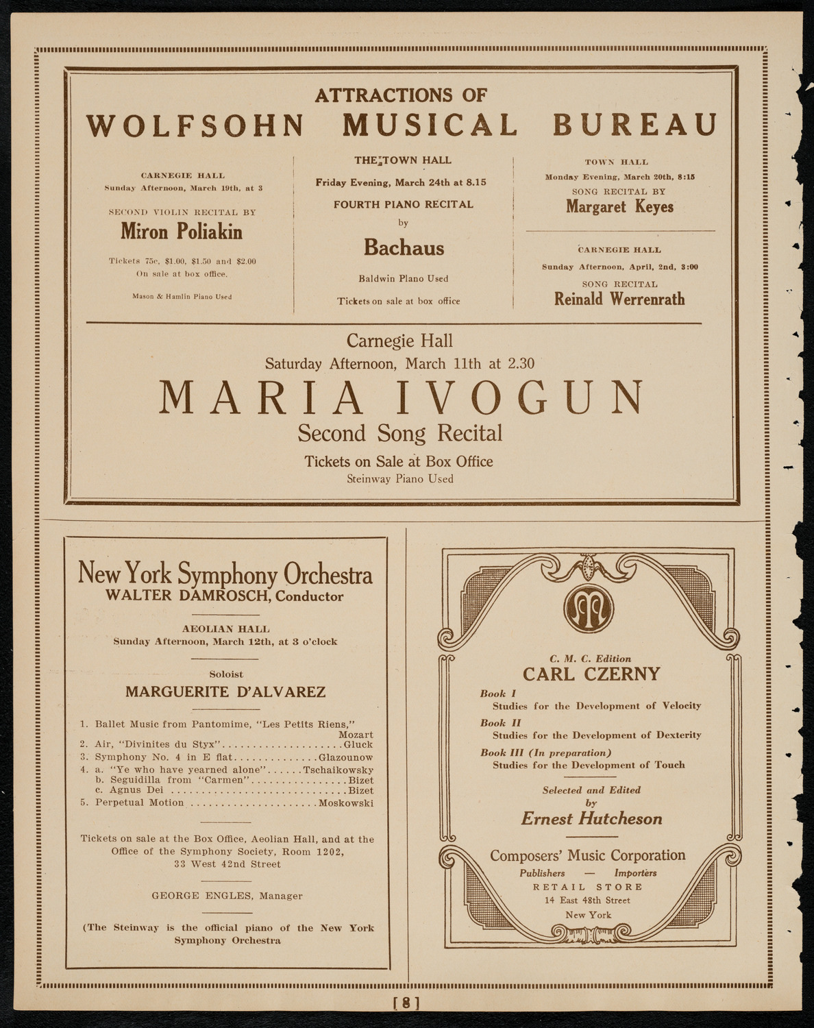 New York Philharmonic, March 10, 1922, program page 8