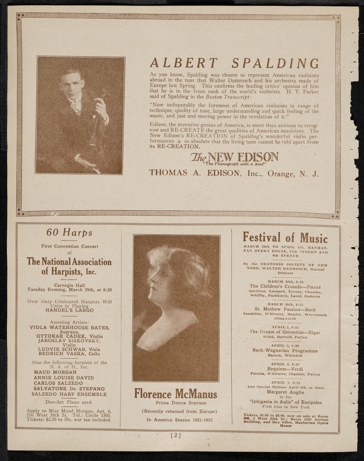New York Philharmonic, March 25, 1921, program page 2