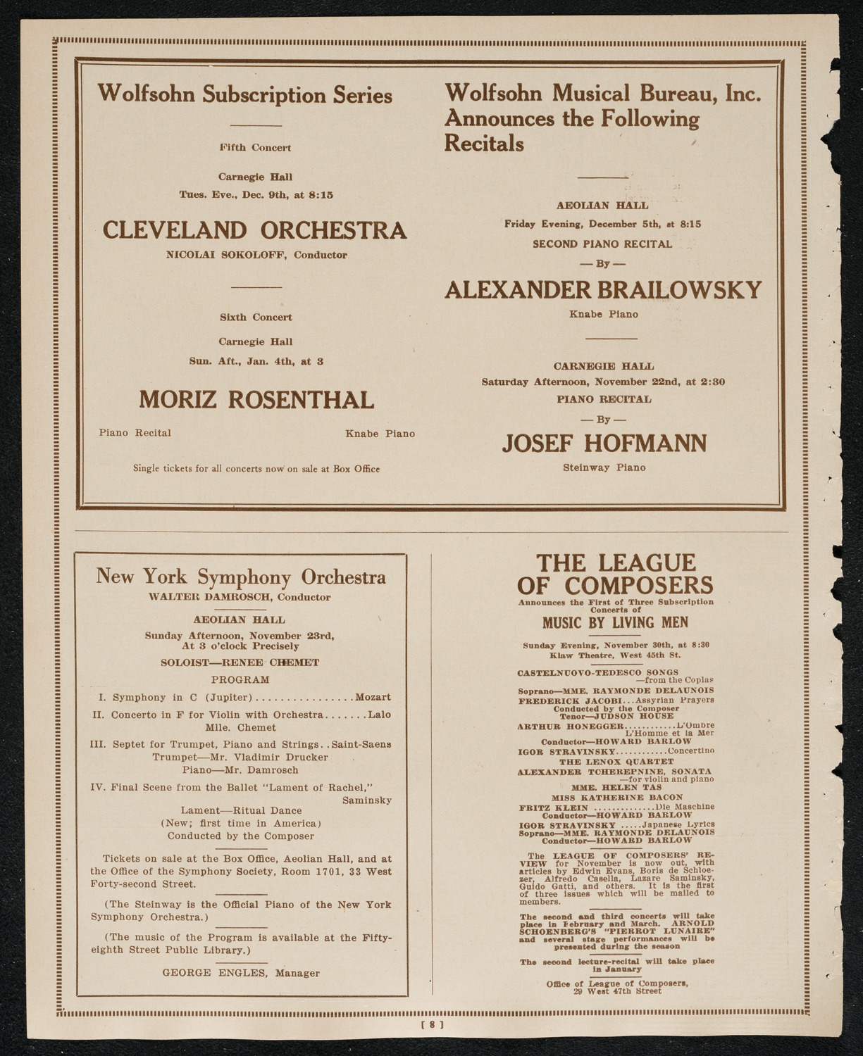 New York Philharmonic, November 21, 1924, program page 8