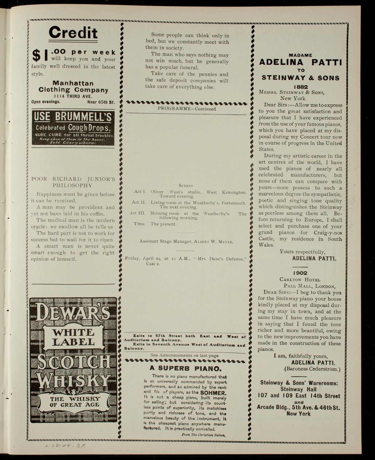 American Academy of the Dramatic Arts, April 28, 1904, program page 3