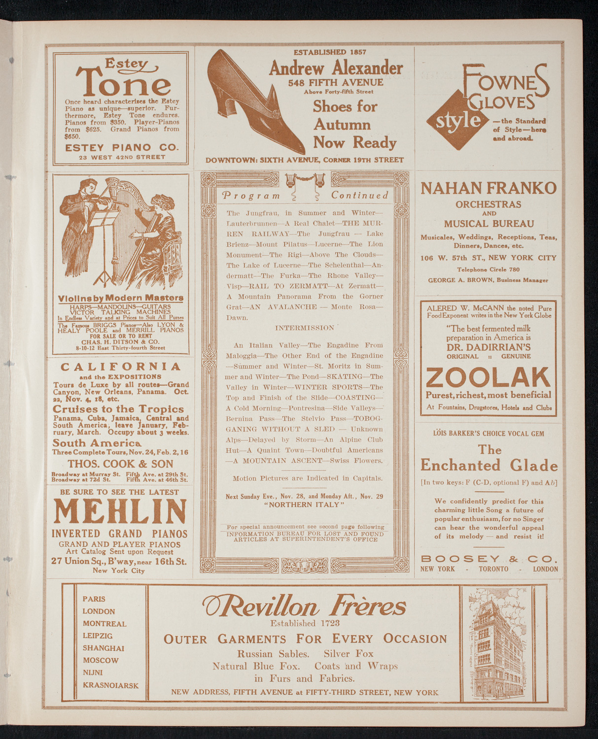 Elmendorf Lecture: Switzerland, November 21, 1915, program page 7