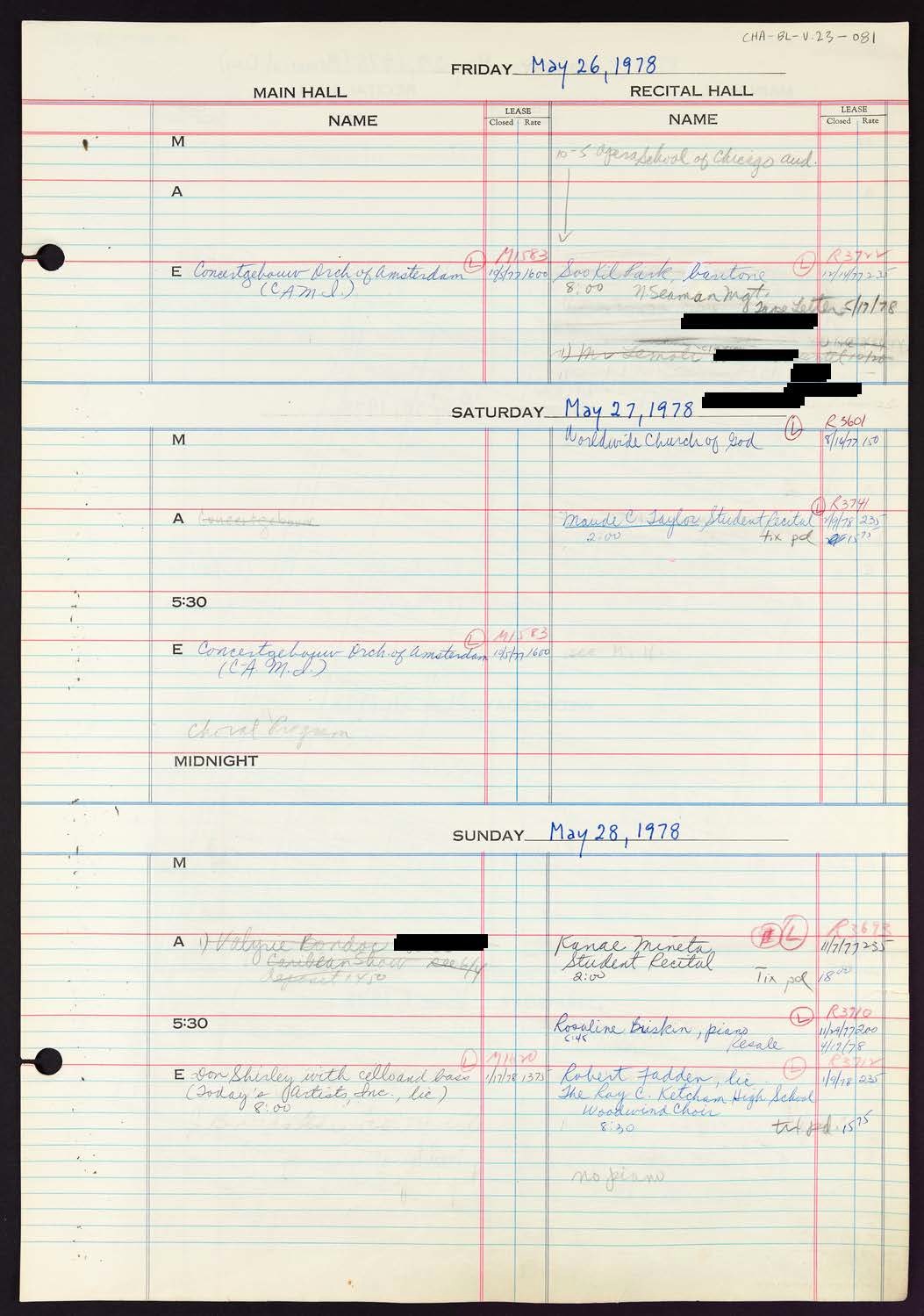 Carnegie Hall Booking Ledger, volume 23, page 81