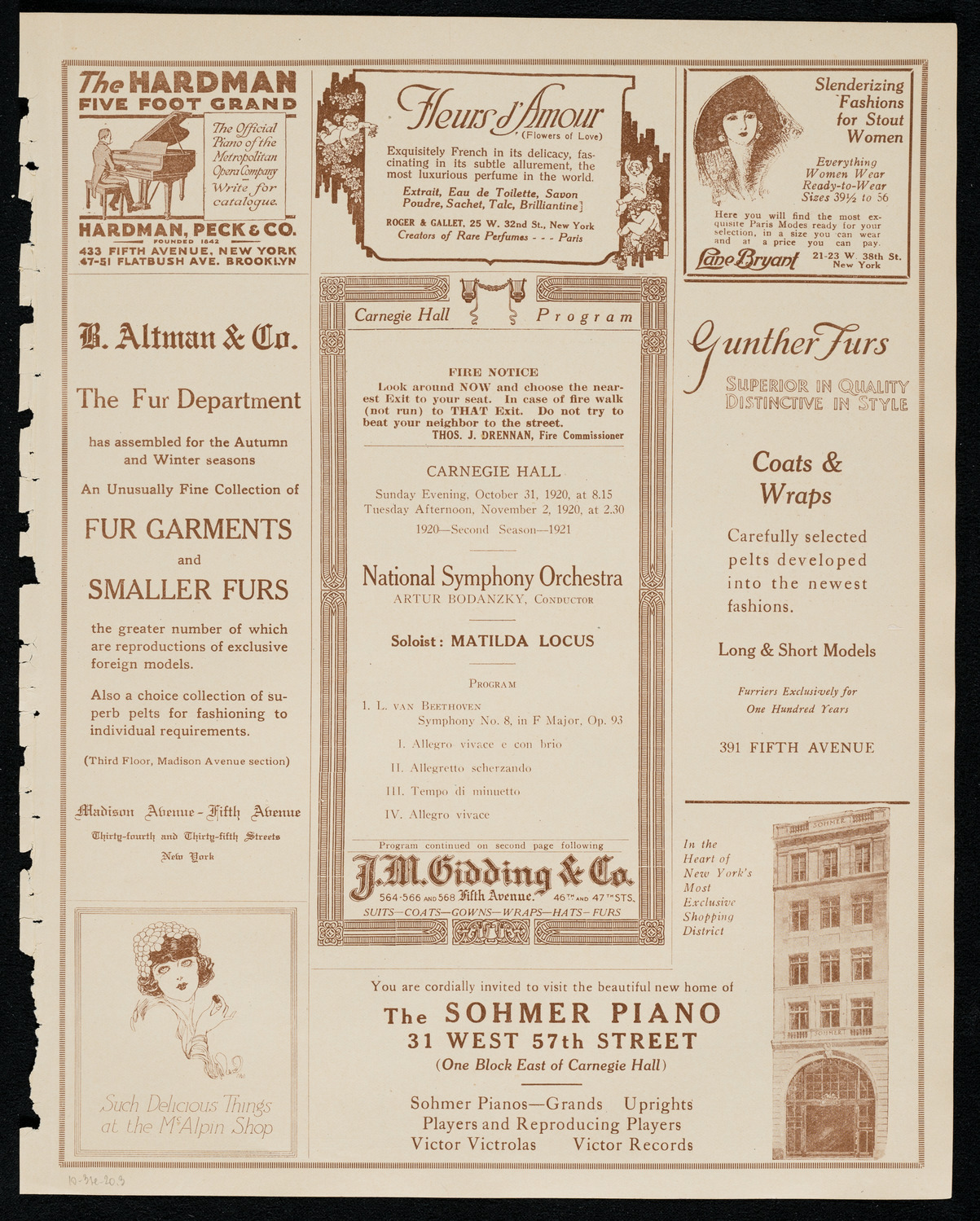 National Symphony Orchestra, October 31, 1920, program page 5