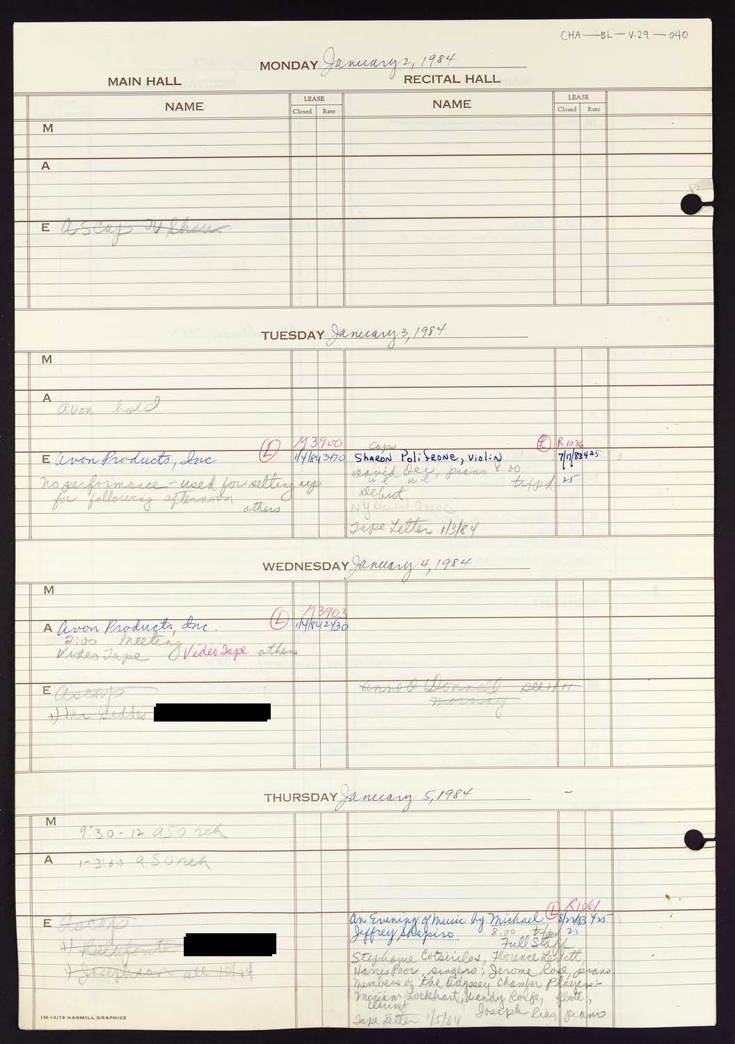 Carnegie Hall Booking Ledger, volume 29, page 40