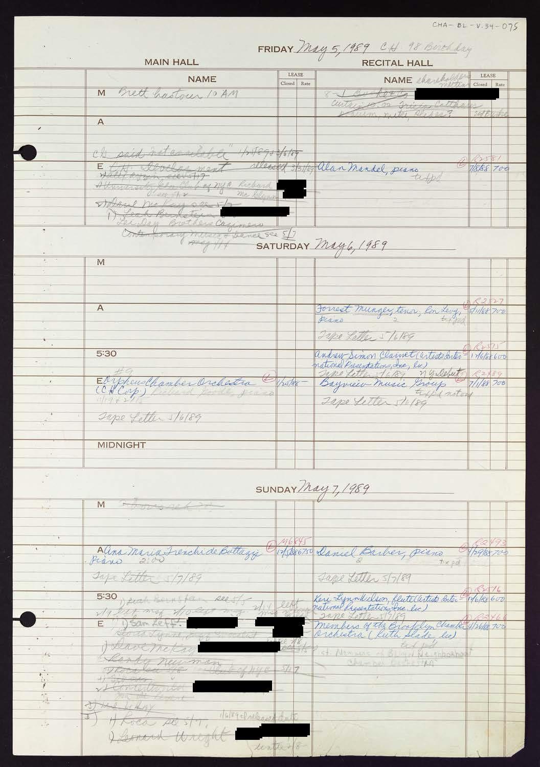 Carnegie Hall Booking Ledger, volume 34, page 75