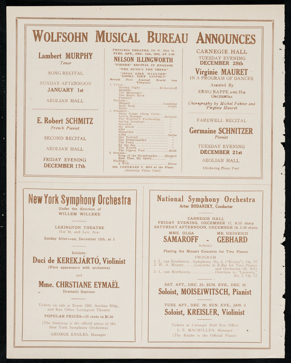 National Symphony Orchestra, December 8, 1920, program page 8