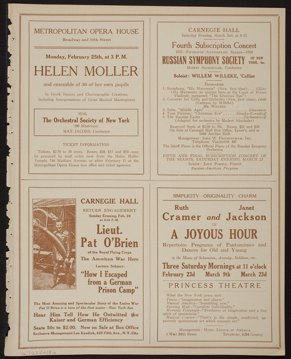 New York Philharmonic, February 22, 1918, program page 11