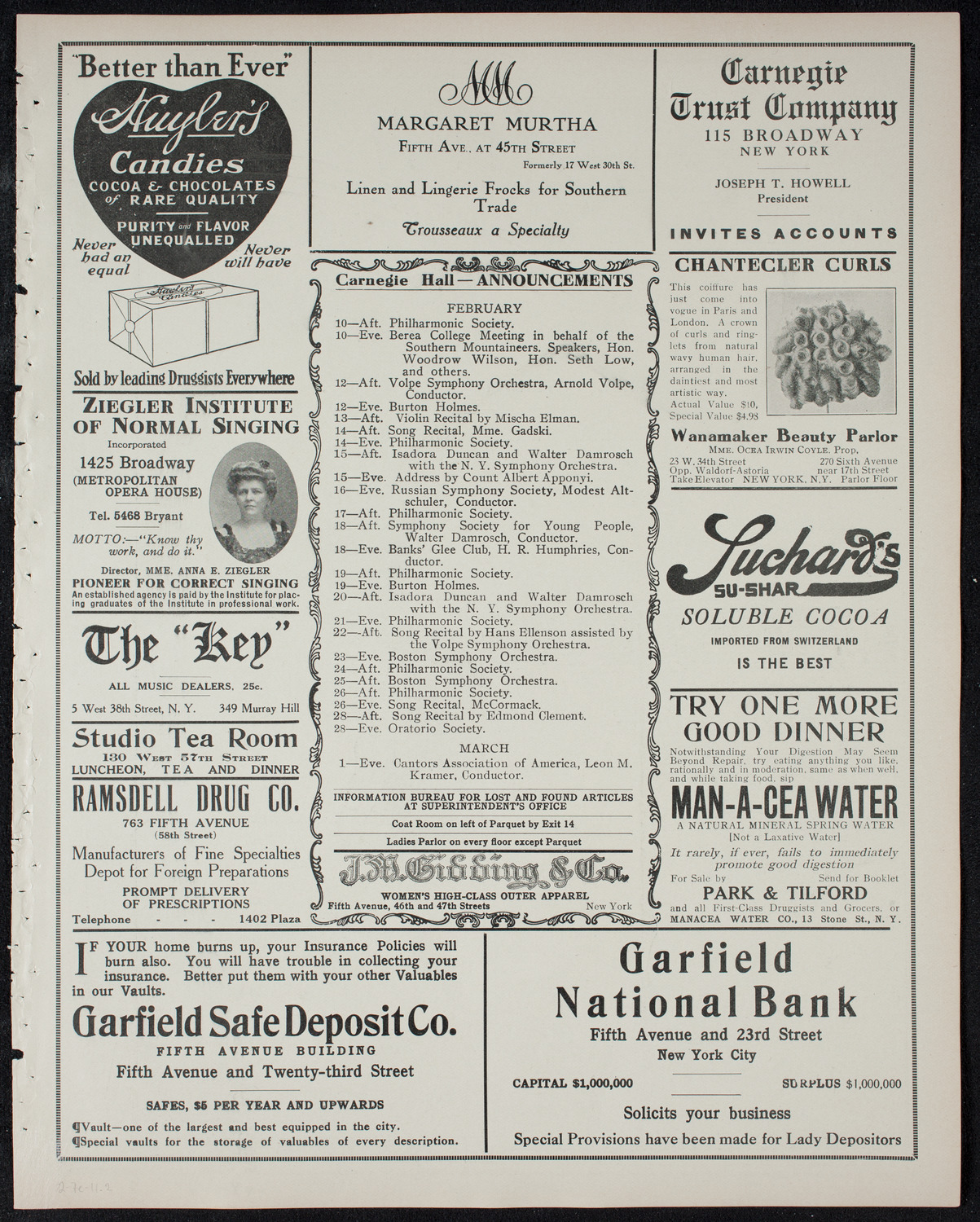 New York Philharmonic, February 7, 1911, program page 3