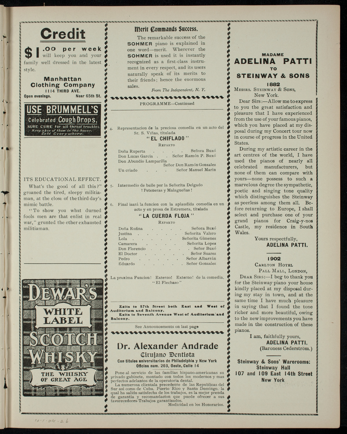 Compañia Dramatica Española, October 1, 1904, program page 3