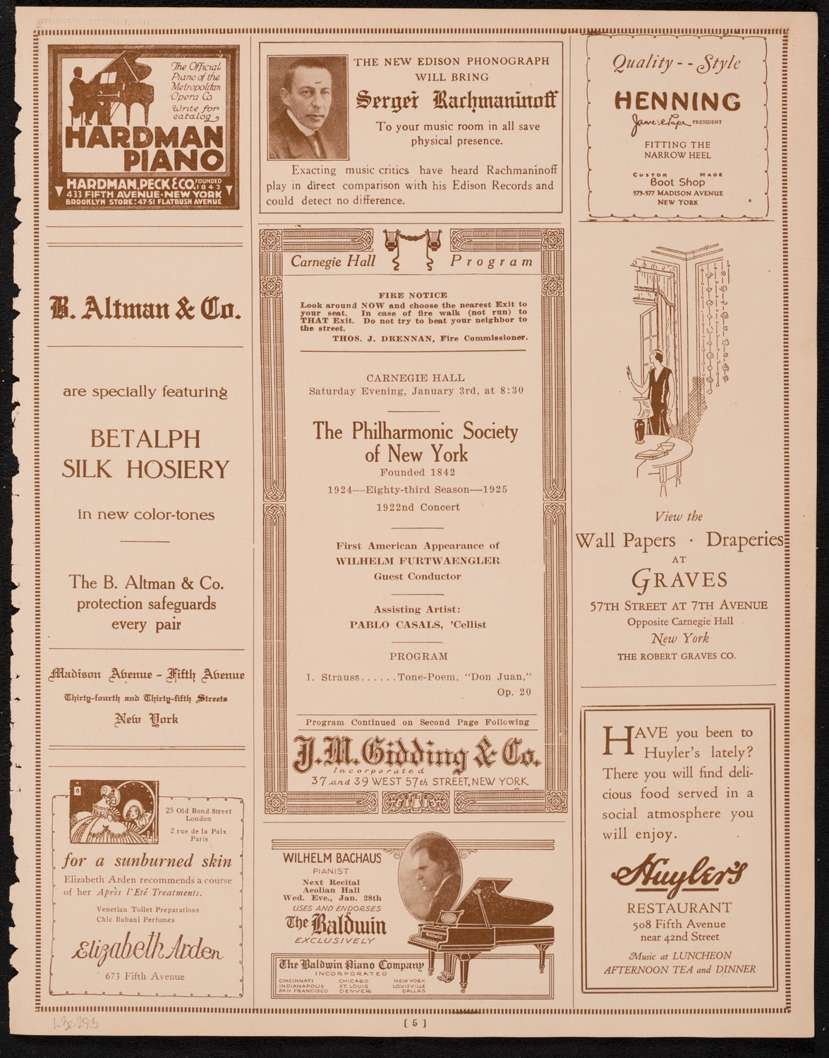 New York Philharmonic, January 3, 1925, program page 5