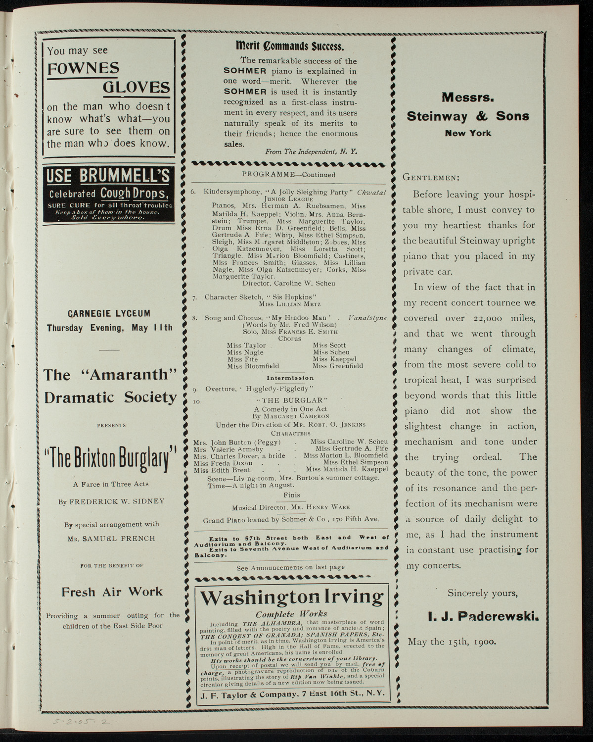 Junior League Dramatic and Musical Entertainment, May 2, 1905, program page 3