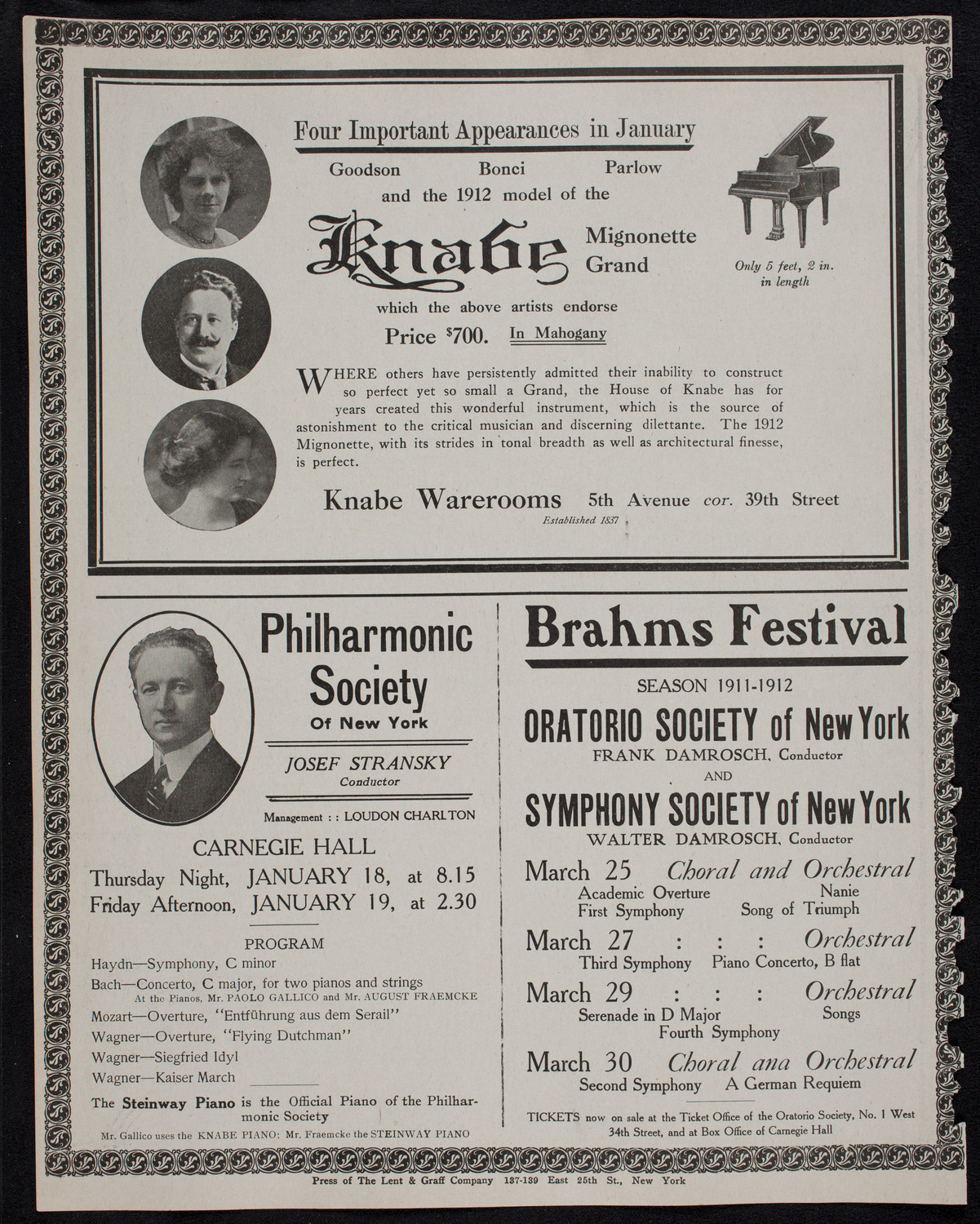 Volpe Symphony Society of New York, January 9, 1912, program page 12