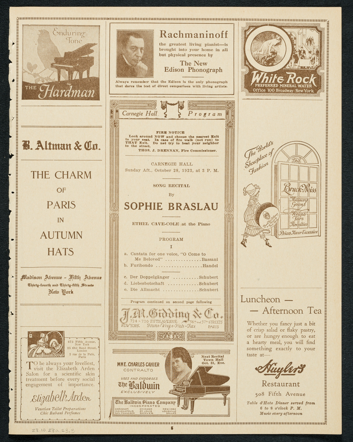 Sophie Braslau, Contralto, October 28, 1923, program page 5