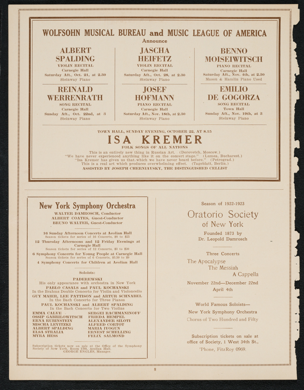 Isadora Duncan, Dancer, with Orchestra, October 7, 1922, program page 8