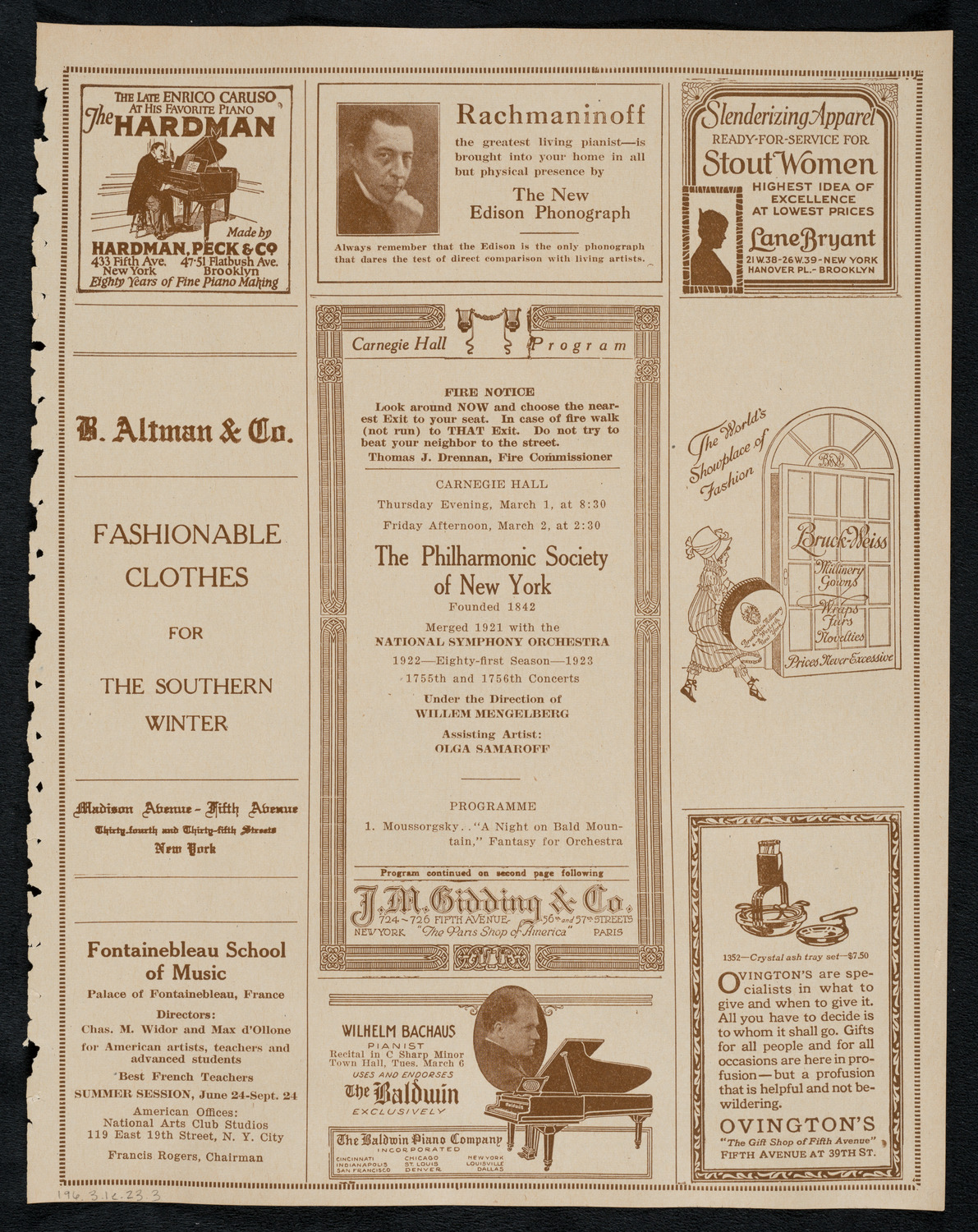 New York Philharmonic, March 1, 1923, program page 5