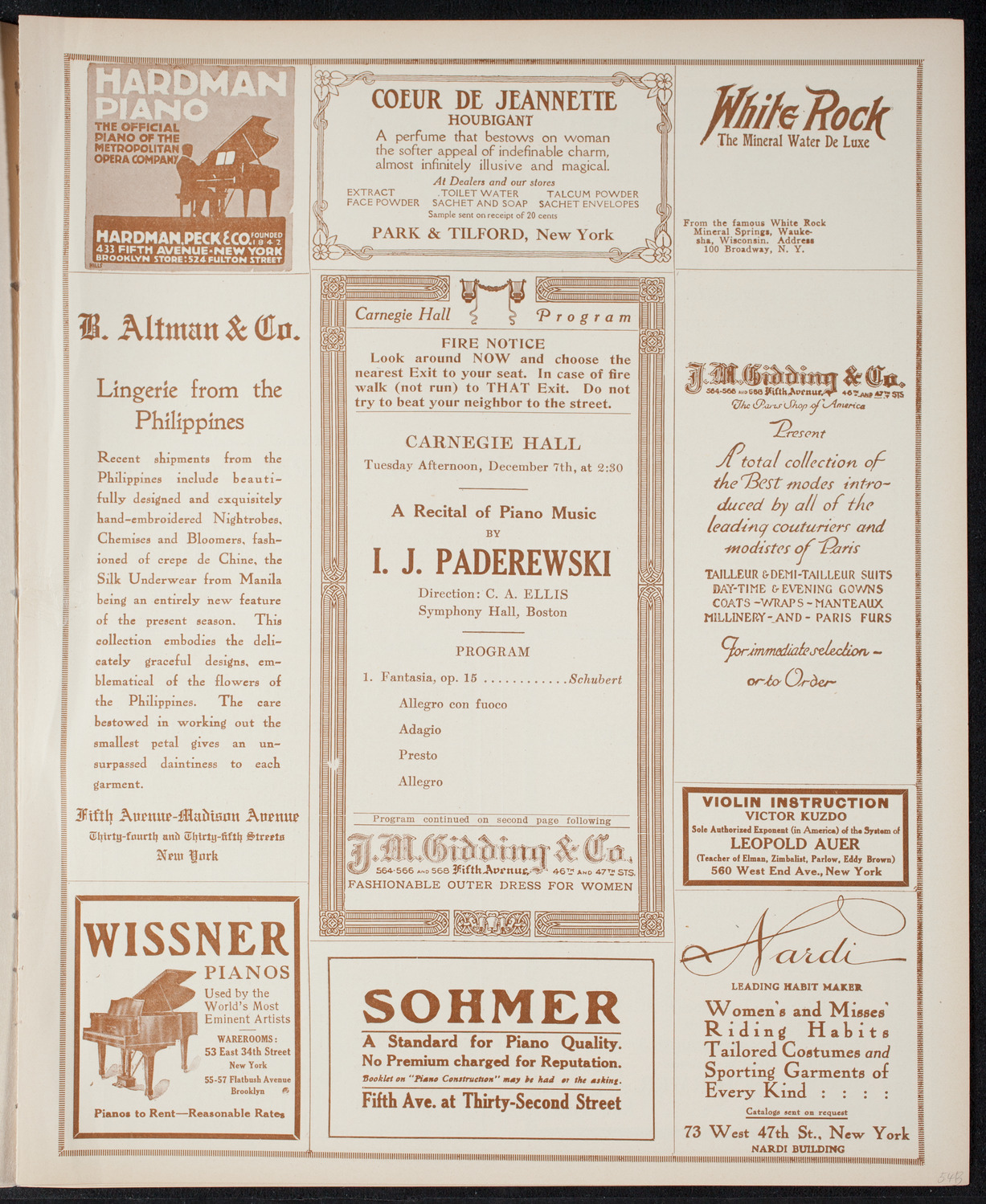 Ignacy Jan Paderewski, Piano, December 7, 1915, program page 5