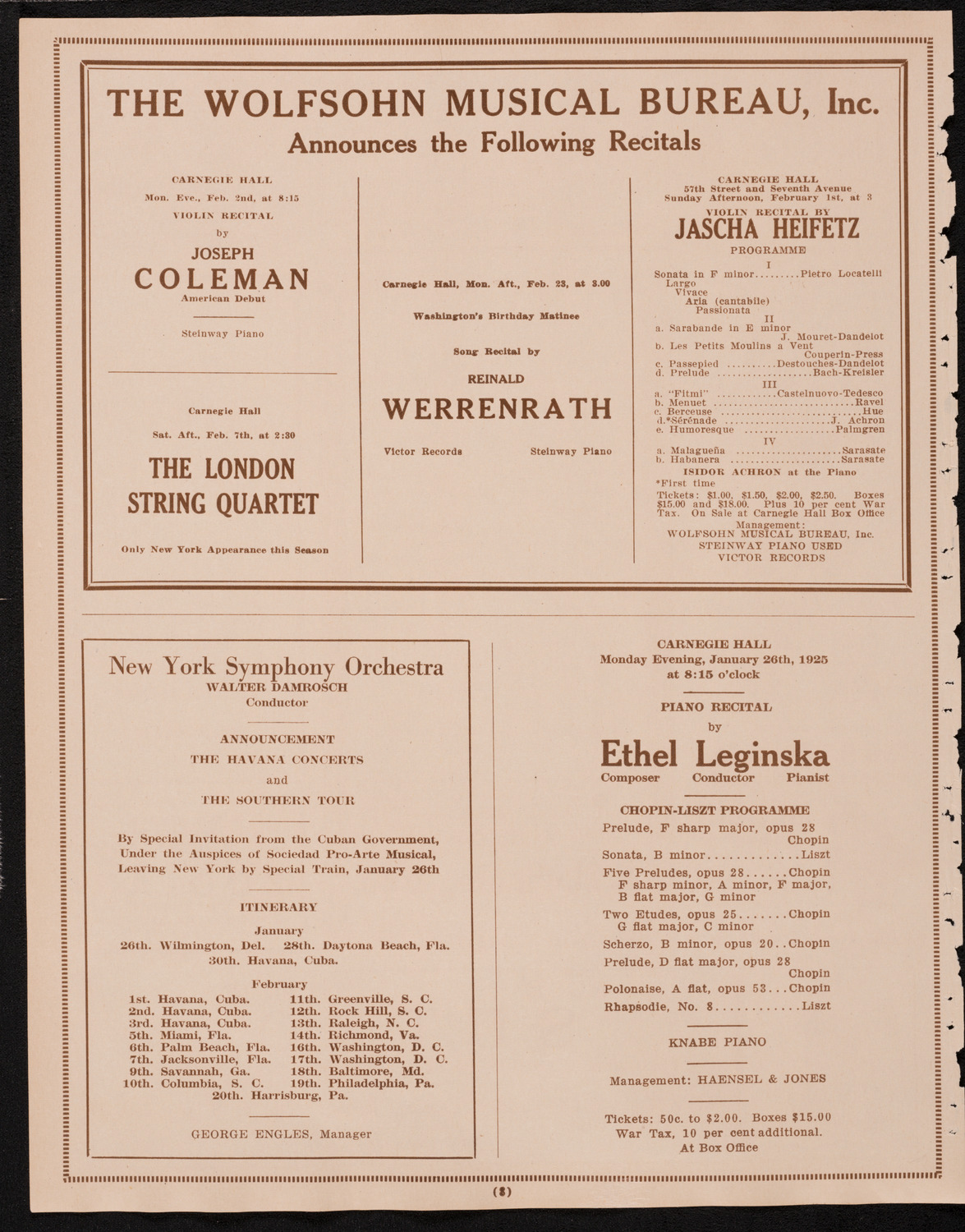 Socrate Barozzi, Violin, January 25, 1925, program page 8