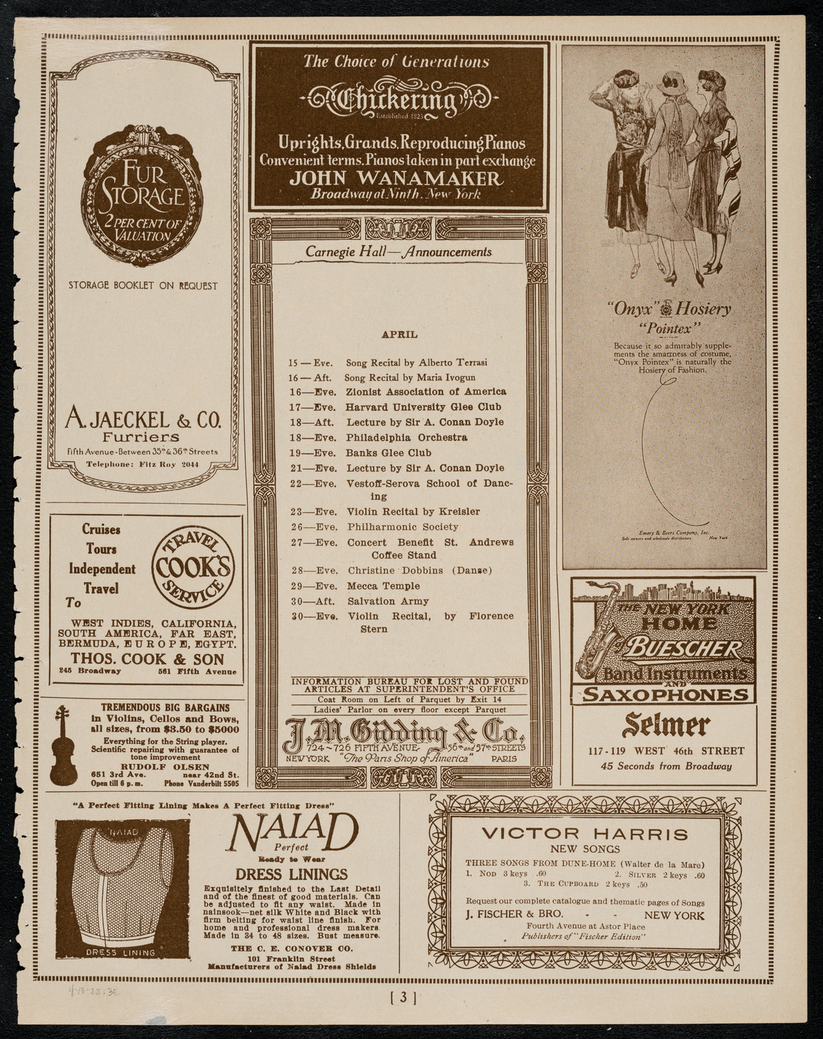 Oratorio Society of New York, April 13, 1922, program page 3