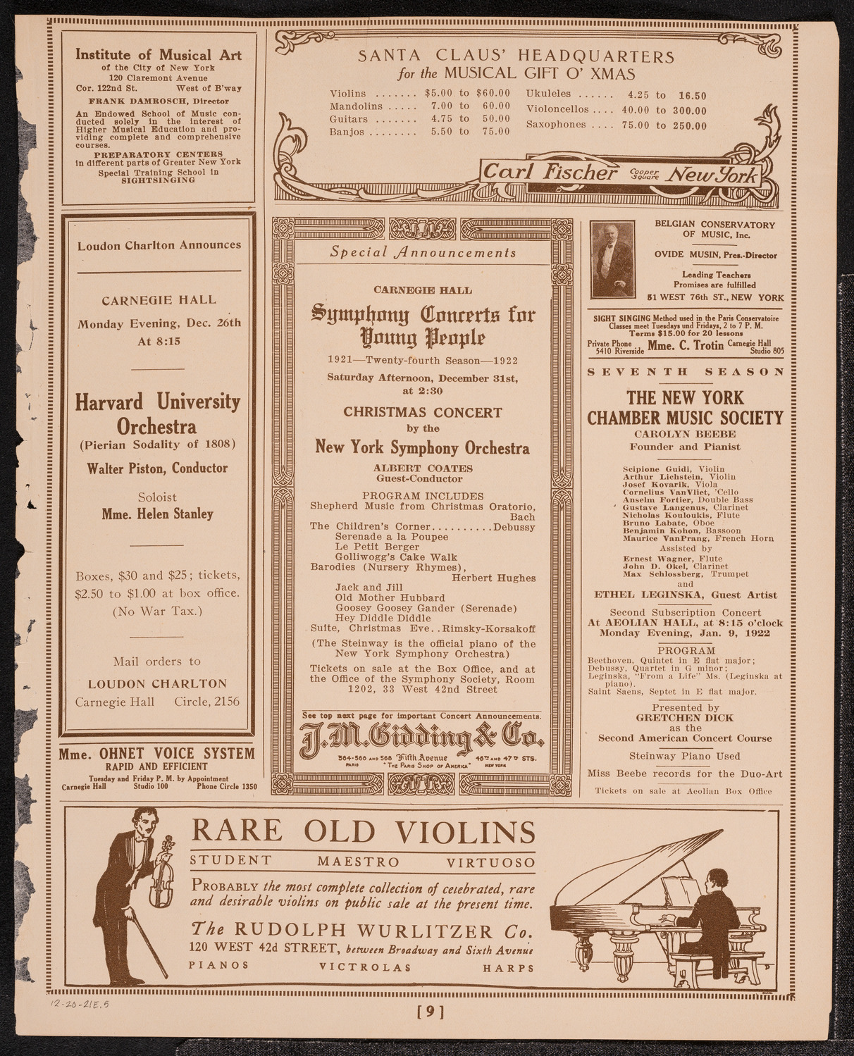 Philadelphia Orchestra, December 20, 1921, program page 9