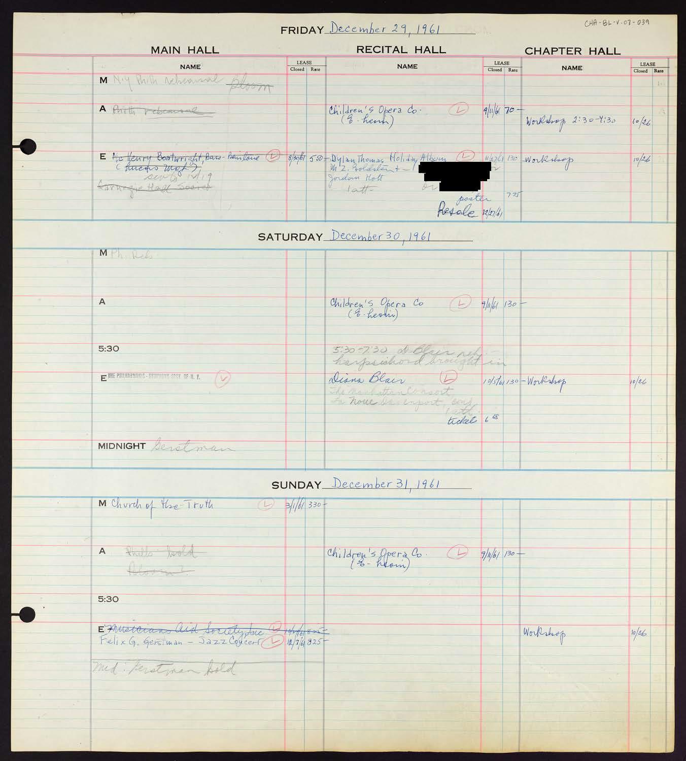 Carnegie Hall Booking Ledger, volume 7, page 39